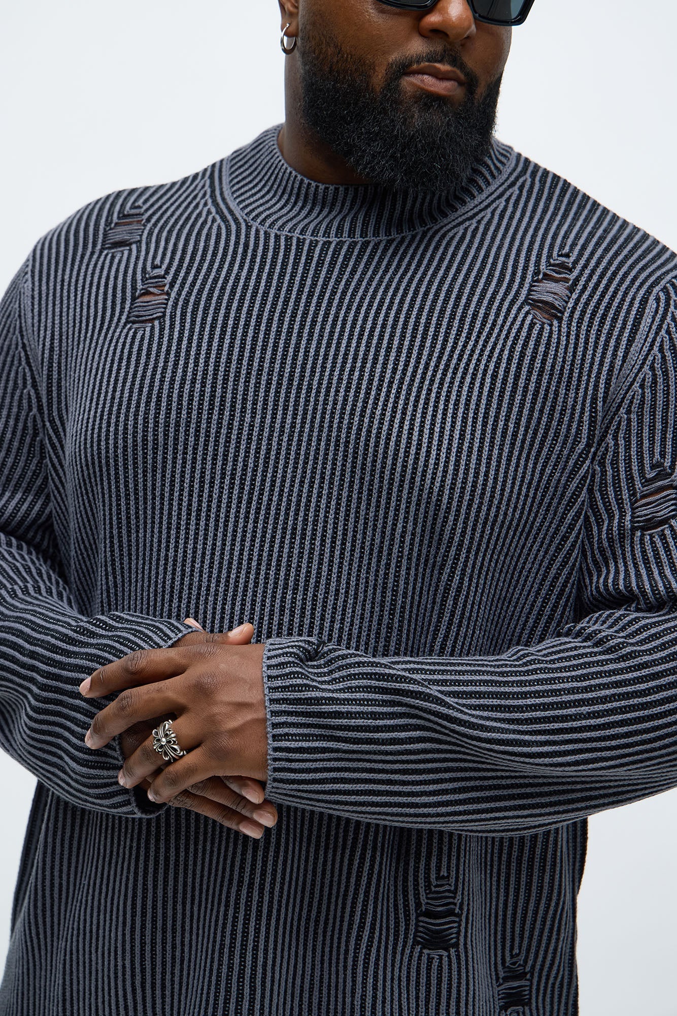Cedarwood Distressed Mockneck Sweater - Black/combo