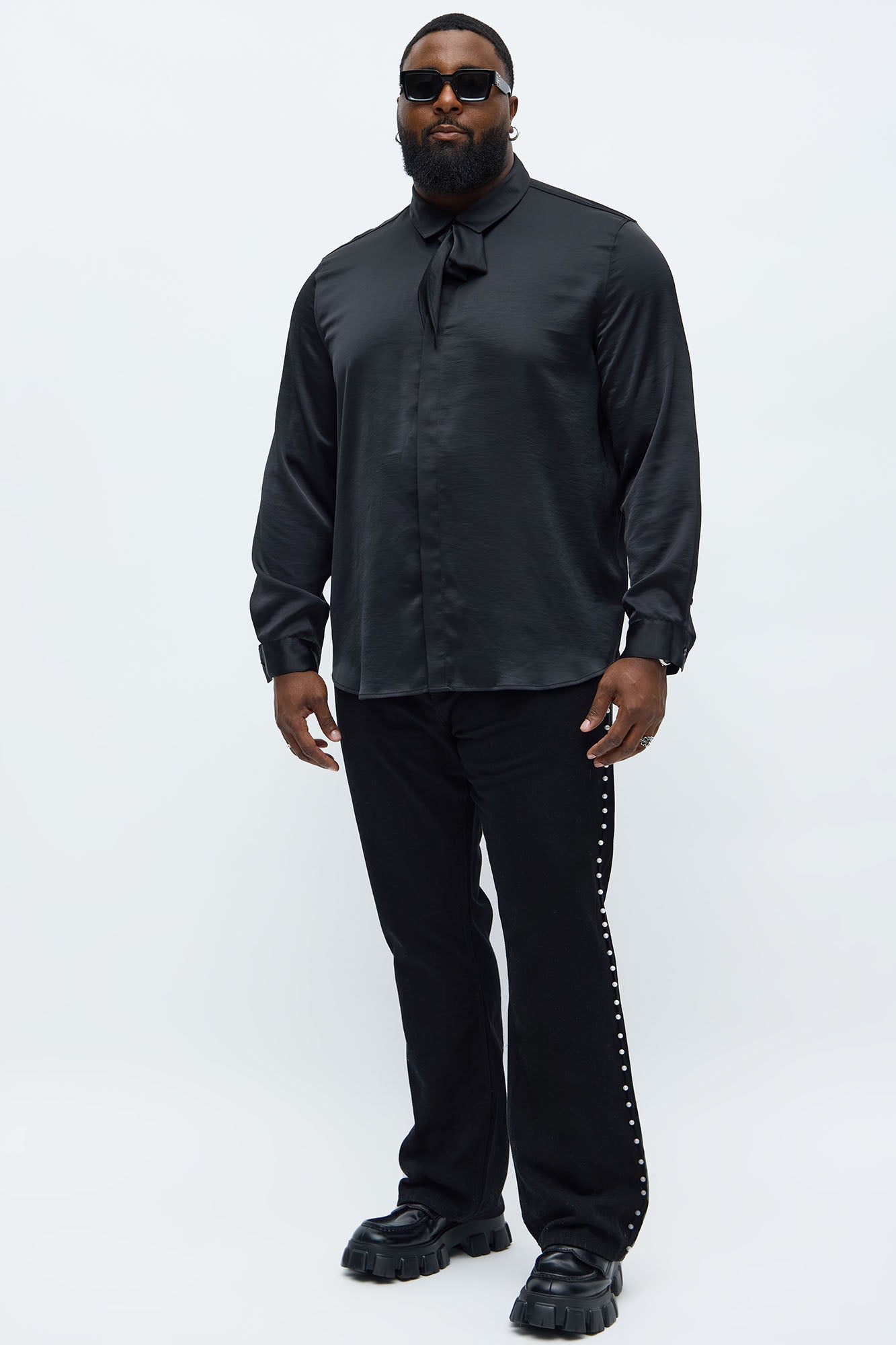 Vox Tie Collar Button Up Shirt - Black