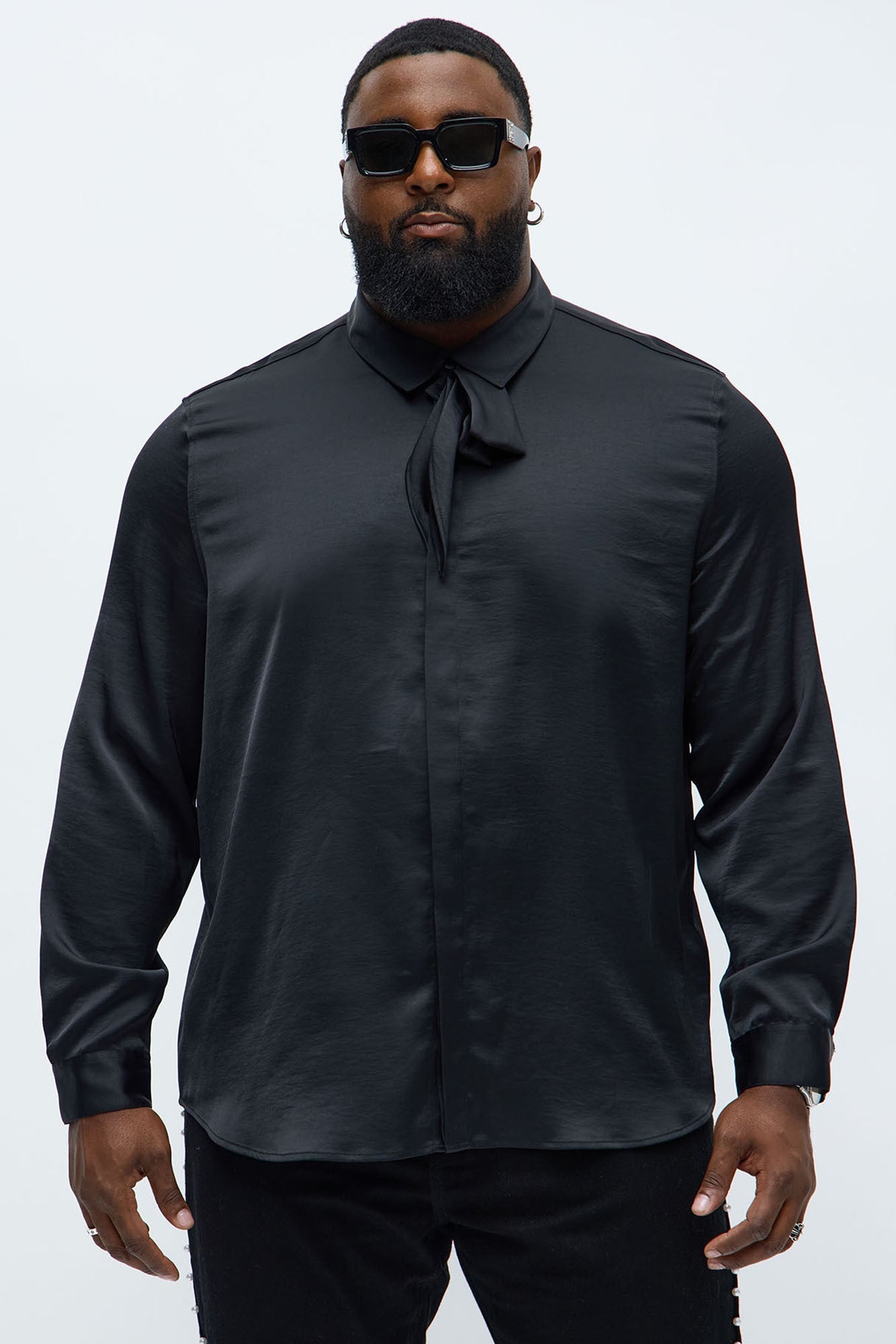 Vox Tie Collar Button Up Shirt - Black