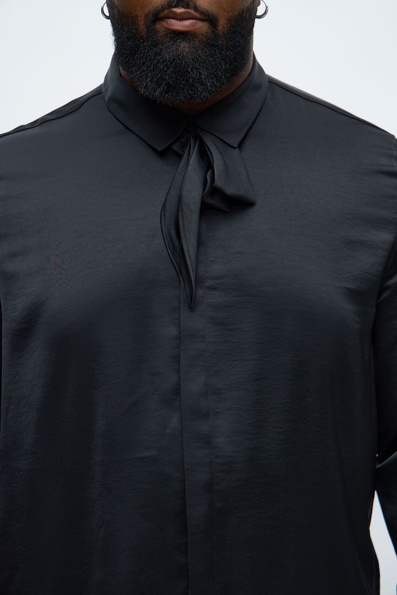 Vox Tie Collar Button Up Shirt - Black