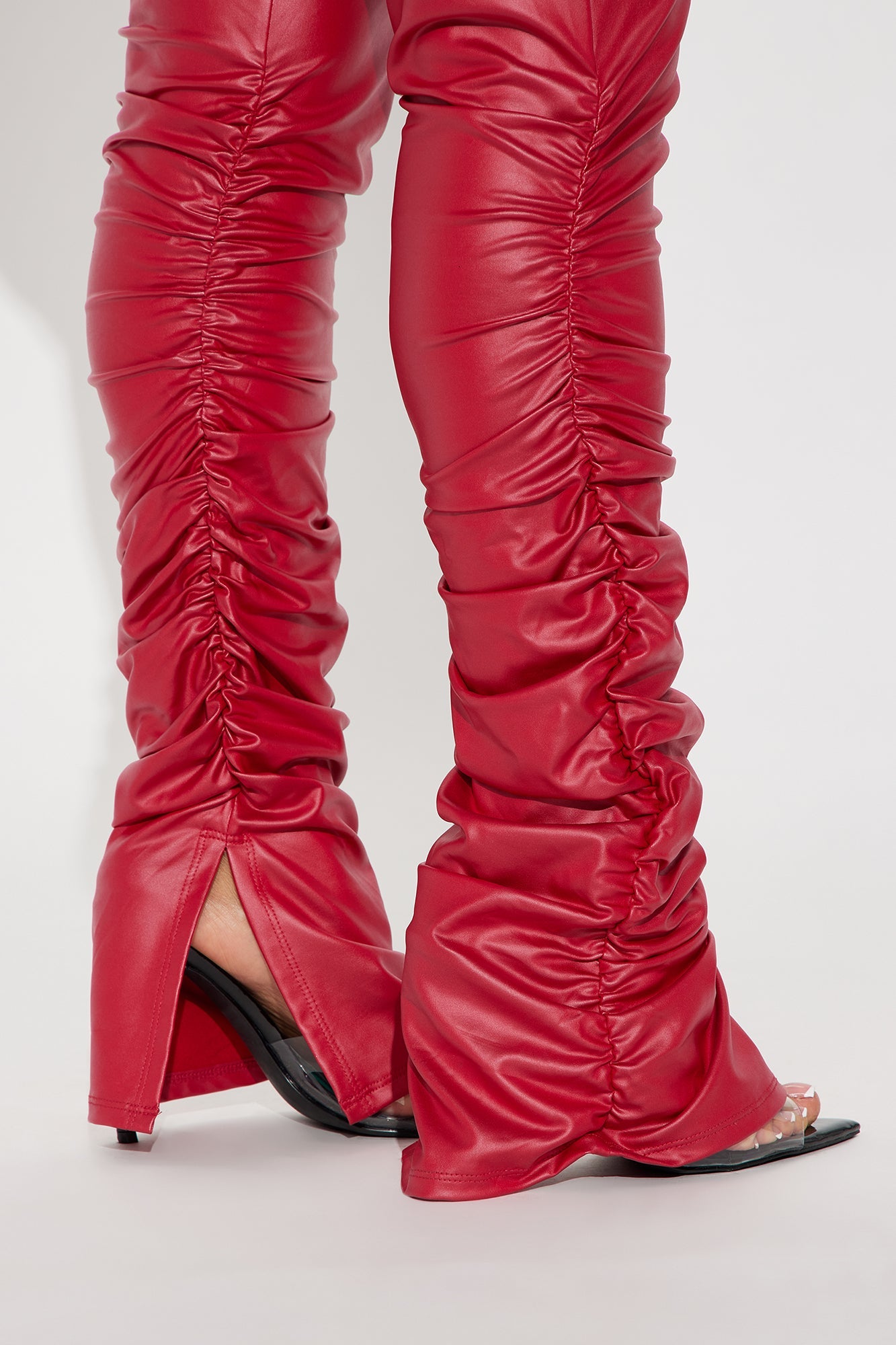 Stacked Up Faux Leather Cargo Legging - Red