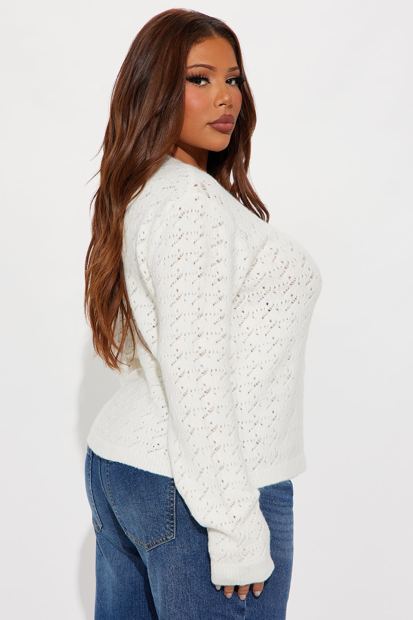 Aubrey Pointelle Cardigan Sweater - Ivory