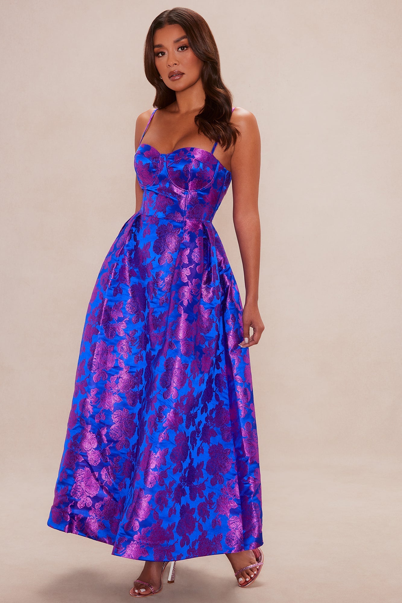 Chelsey Floral Jacquard Midi Dress - Royal/combo