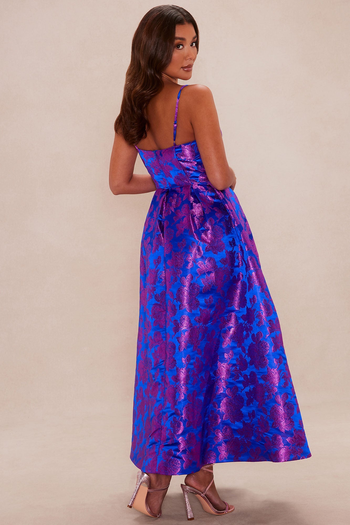 Chelsey Floral Jacquard Midi Dress - Royal/combo