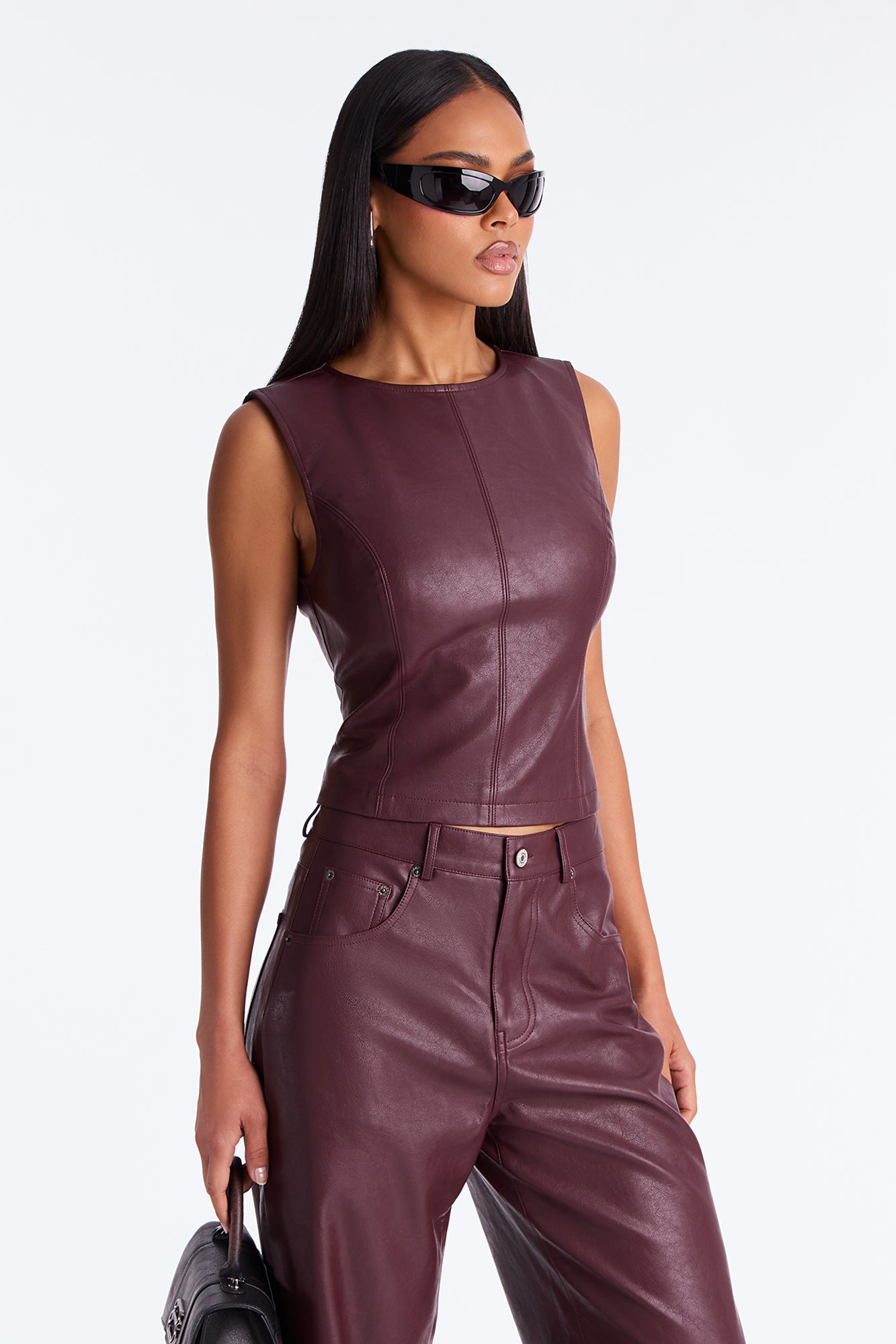 Gianna Faux Leather Pant Set - Plum