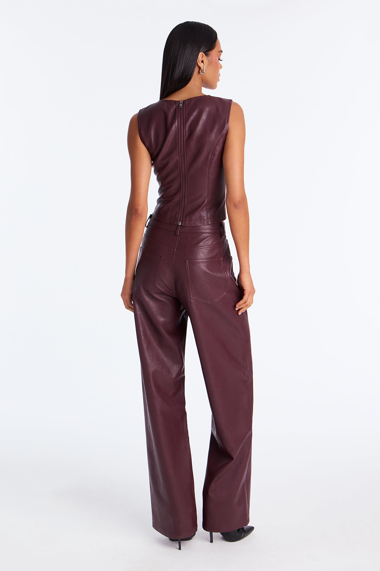 Gianna Faux Leather Pant Set - Plum