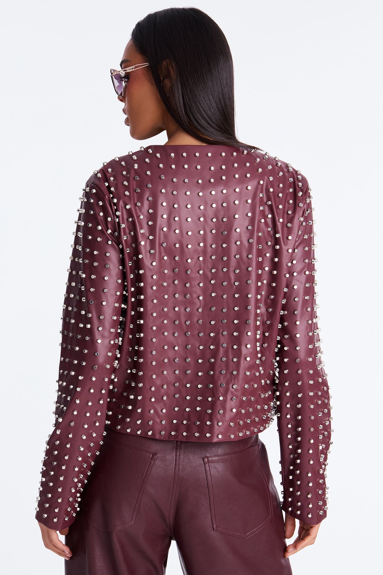 Run This Town Studded Faux Leather Jacket - Wine