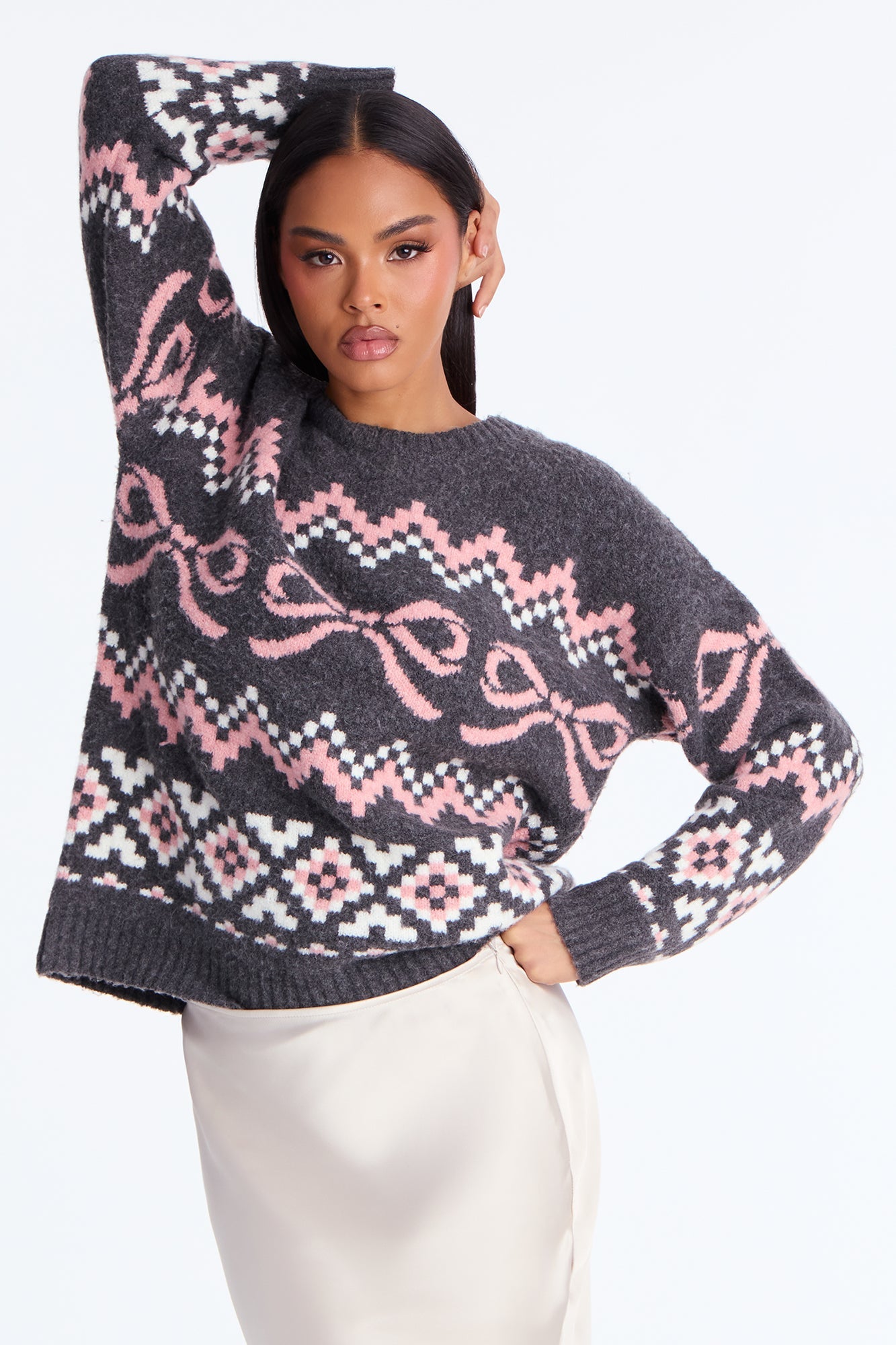 Put A Bow On It Pullover Sweater - Charcoal