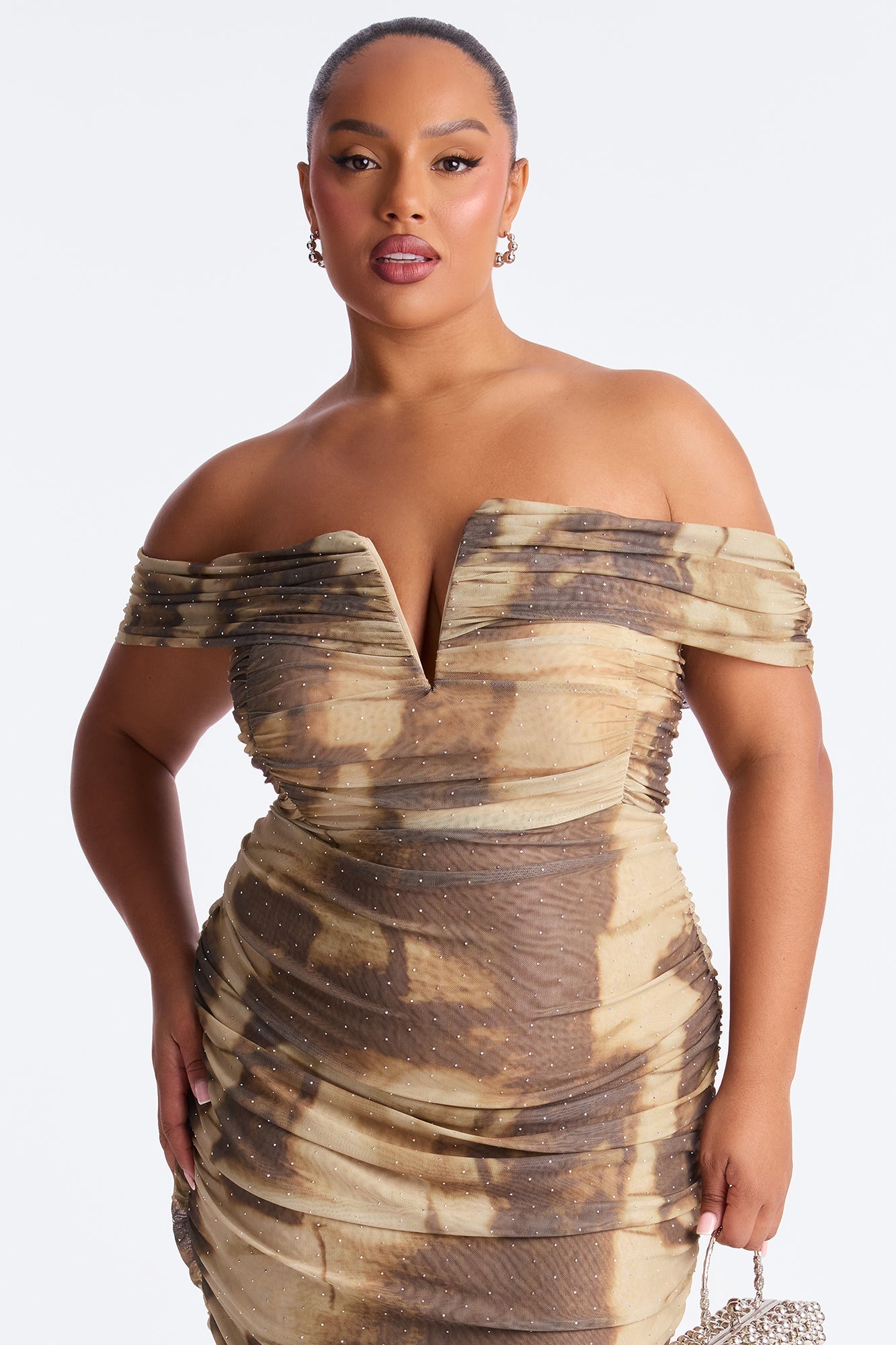 Nalani Tie Dye Rhinestone Mesh Midi Dress - Olive