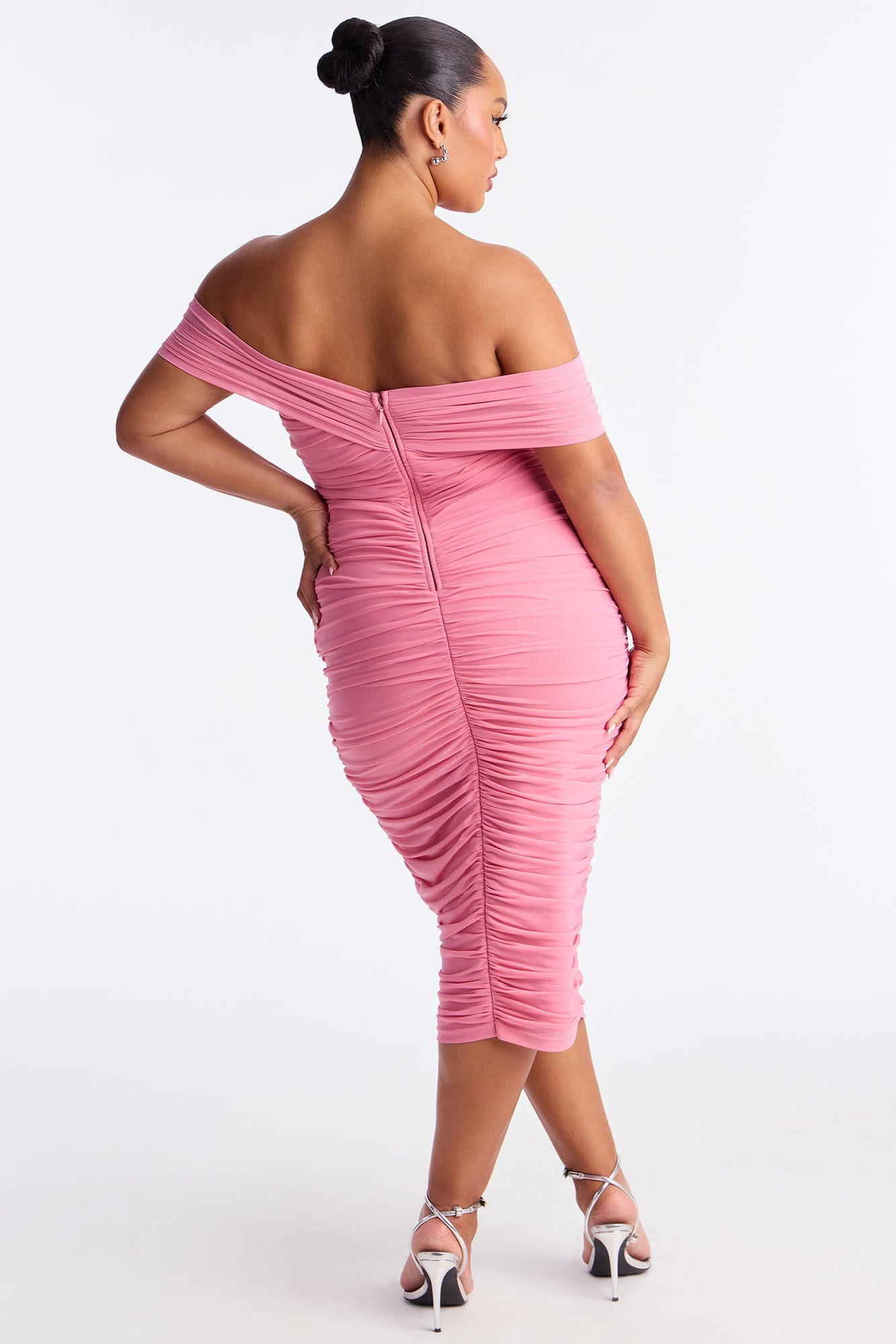Haisley Ruched Mesh Bandage Midi Dress - Mauve