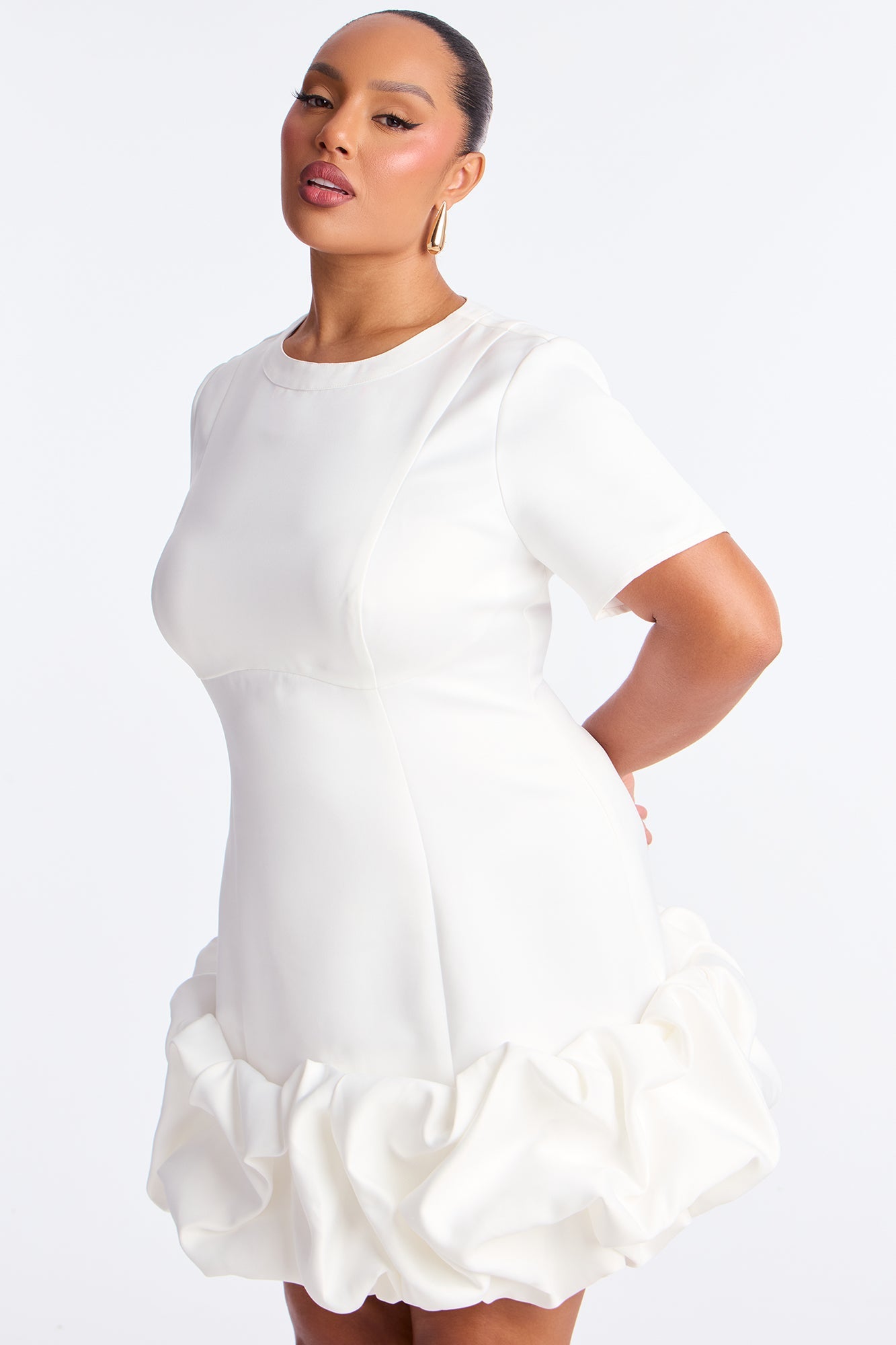 Sienna Satin Short Sleeve Mini Dress - White