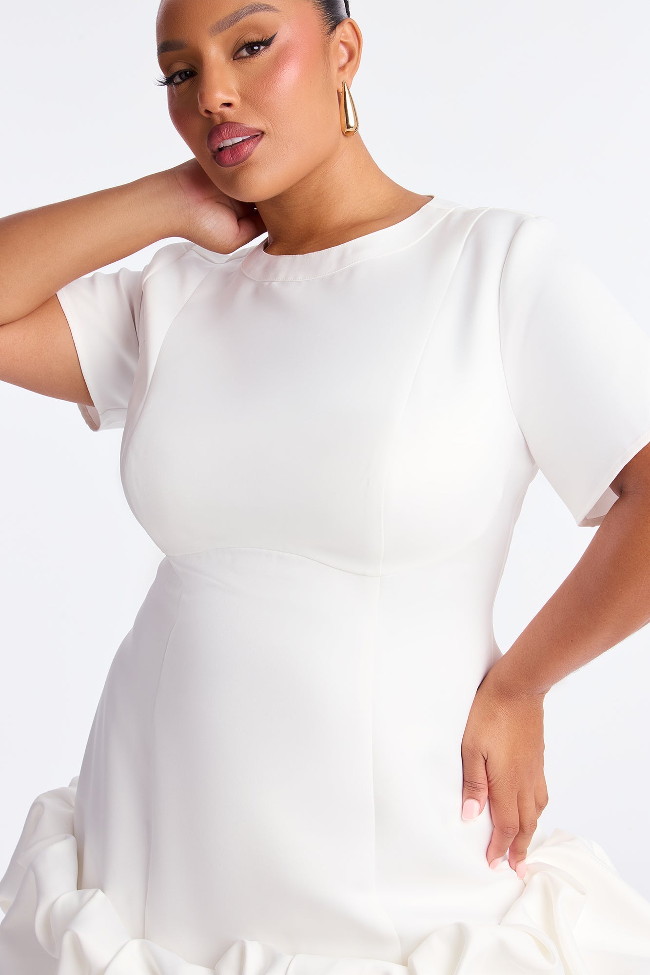 Sienna Satin Short Sleeve Mini Dress - White