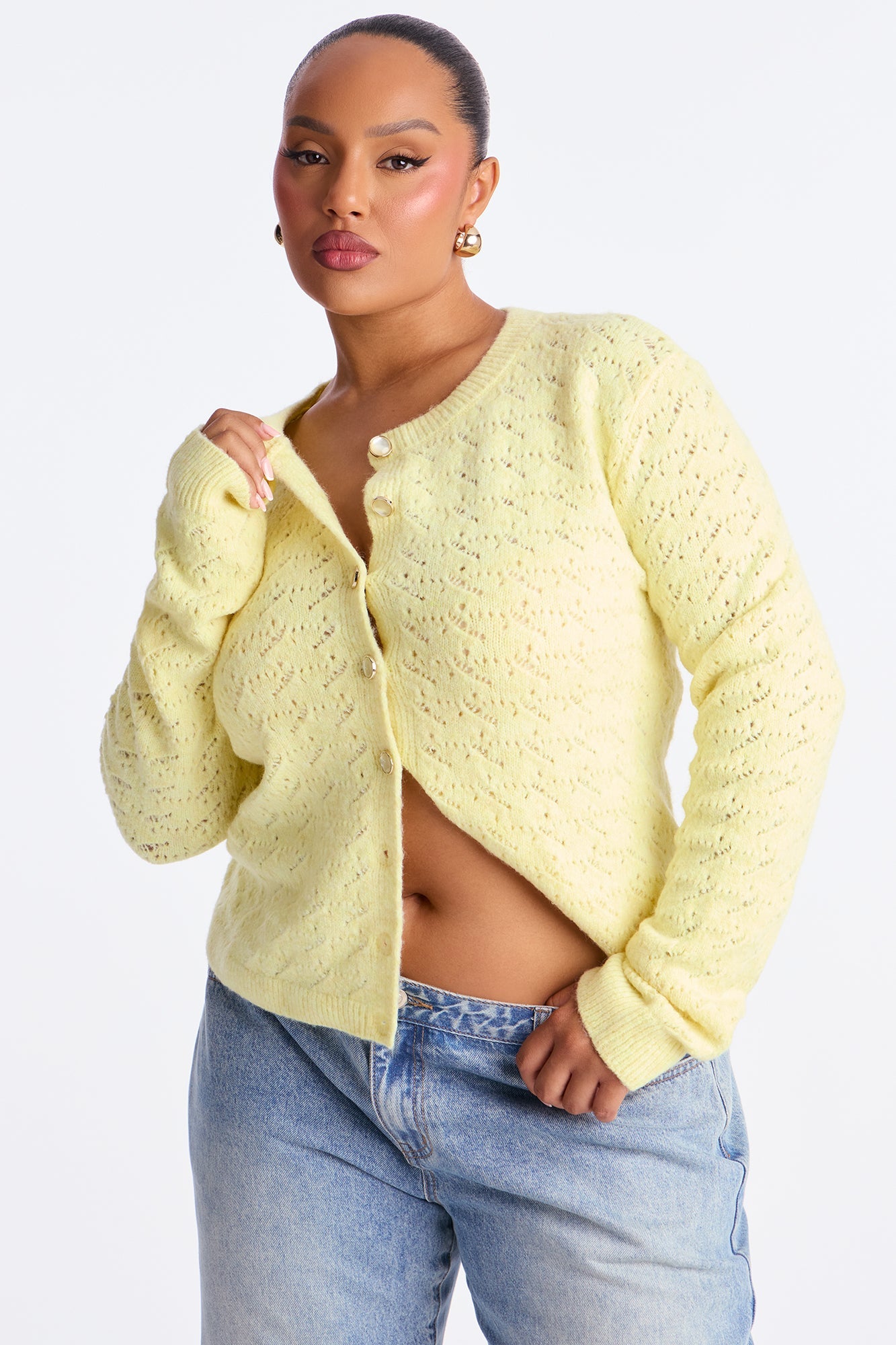 Aubrey Pointelle Cardigan Sweater - Butter Yellow