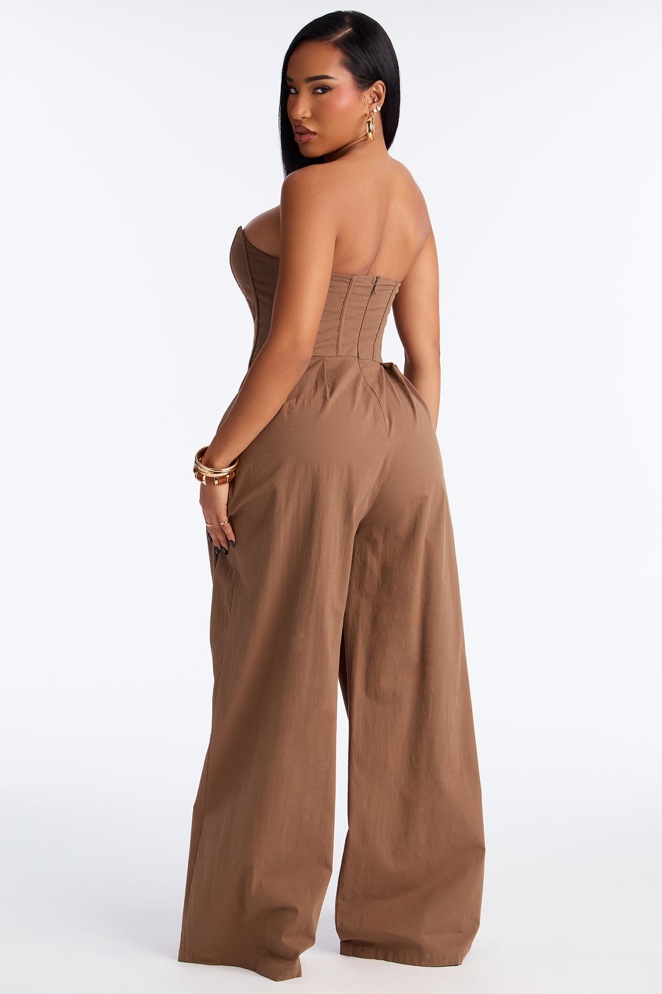 Eyes On Me Poplin Wide Leg Jumpsuit - Olive