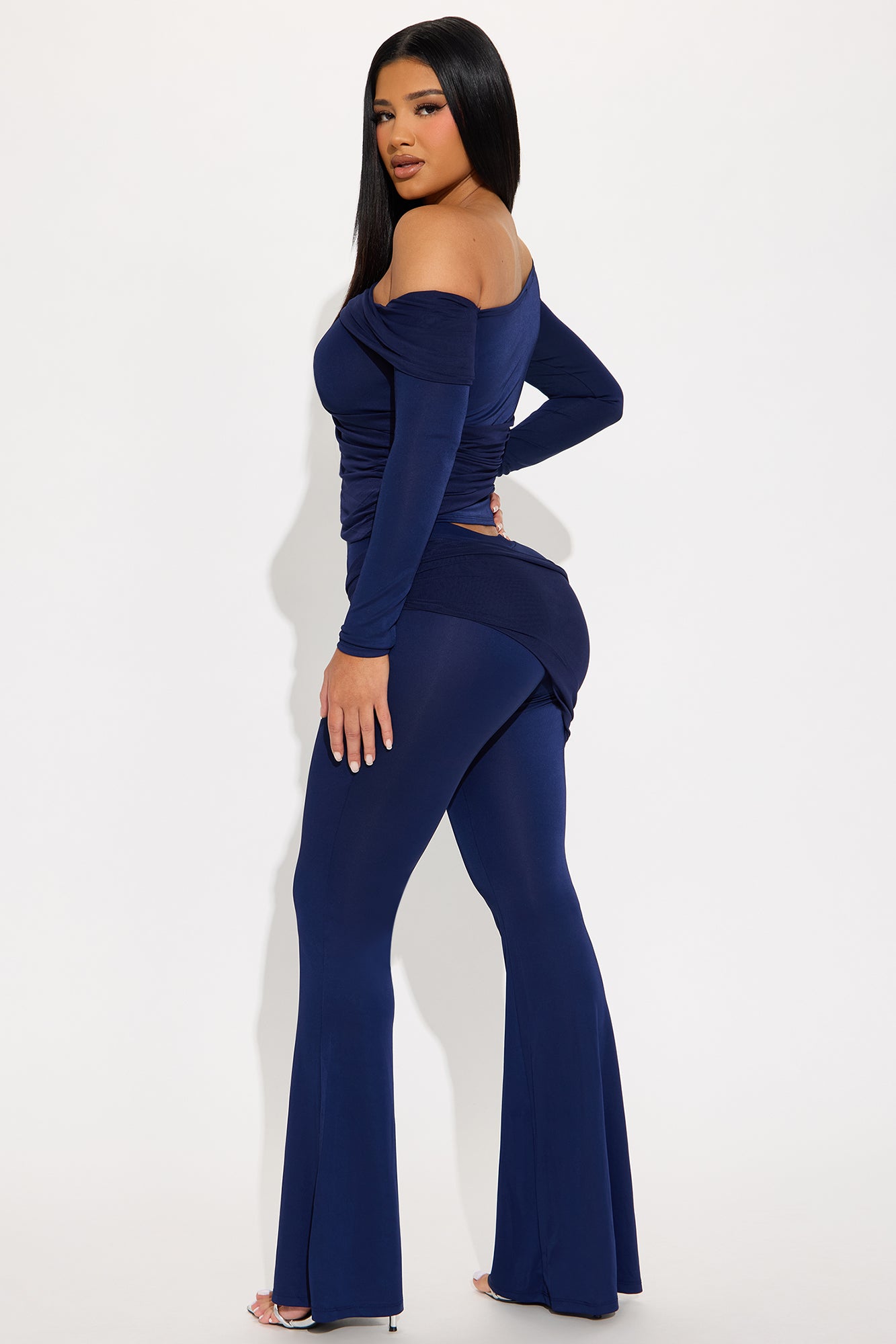 Evelyn One Shoulder Draped Pant Set - Navy
