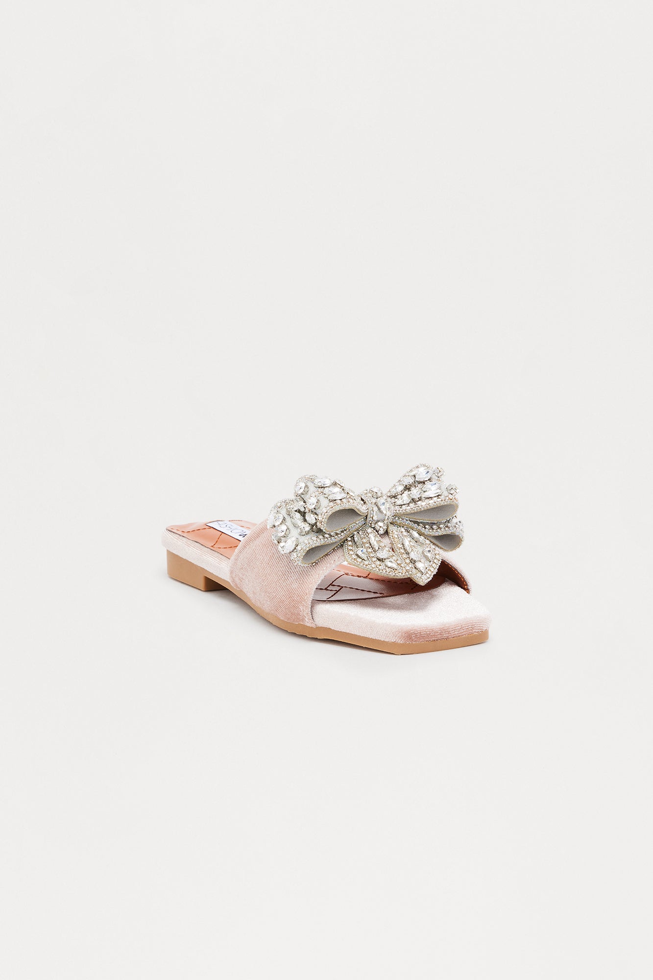 Ribbona Rhinestone Velvet Sandals - Beige
