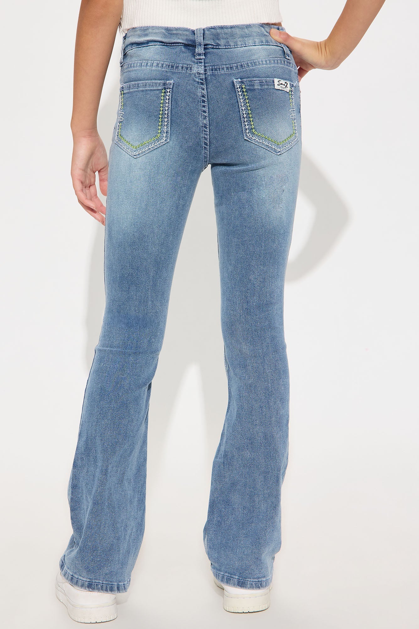 Mini Gabby Distressed Flare Jeans - Medium Wash
