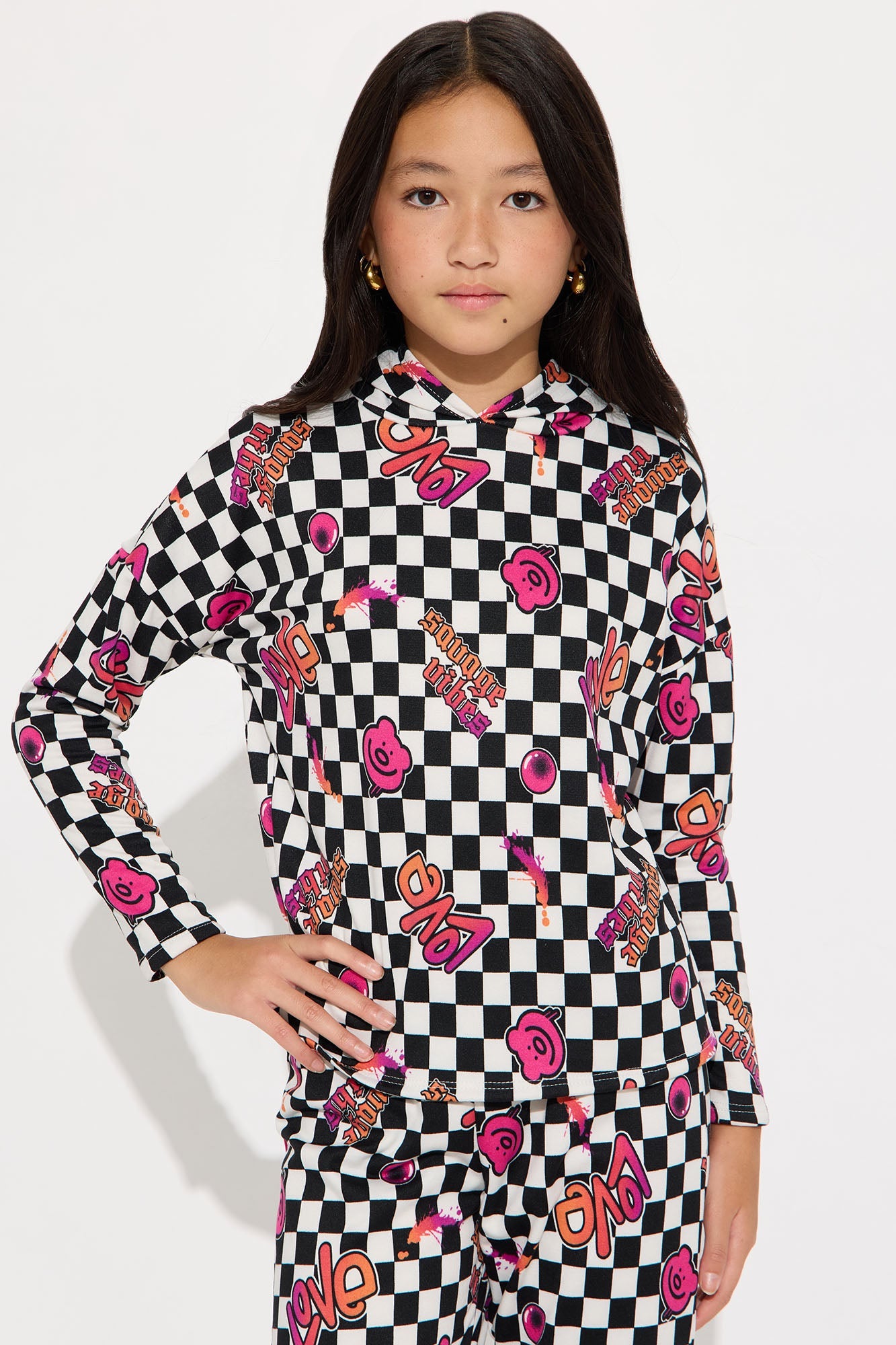Mini Love Is All Around Checkered Jogger Pant Set - Black/White