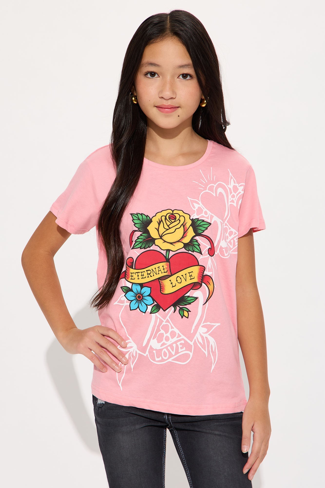 Mini Ed Hardy Eternal Love Short Sleeve Front/Back Tee - Light Pink