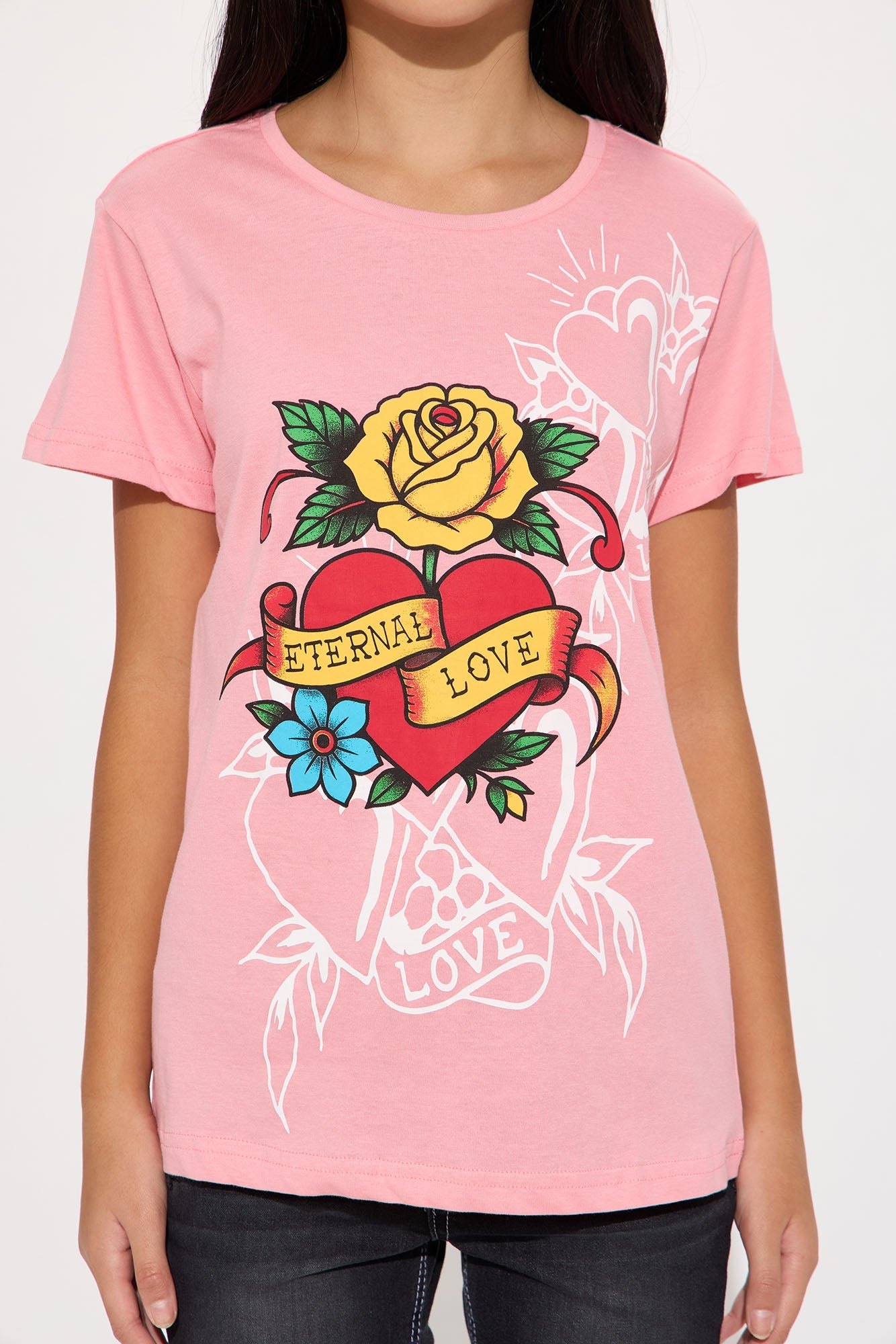 Mini Ed Hardy Eternal Love Short Sleeve Front/Back Tee - Light Pink