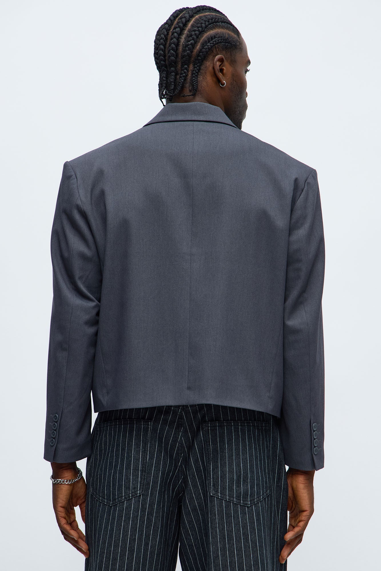 Gabardine Boxy Cropped Single Breasted Blazer - Charcoal