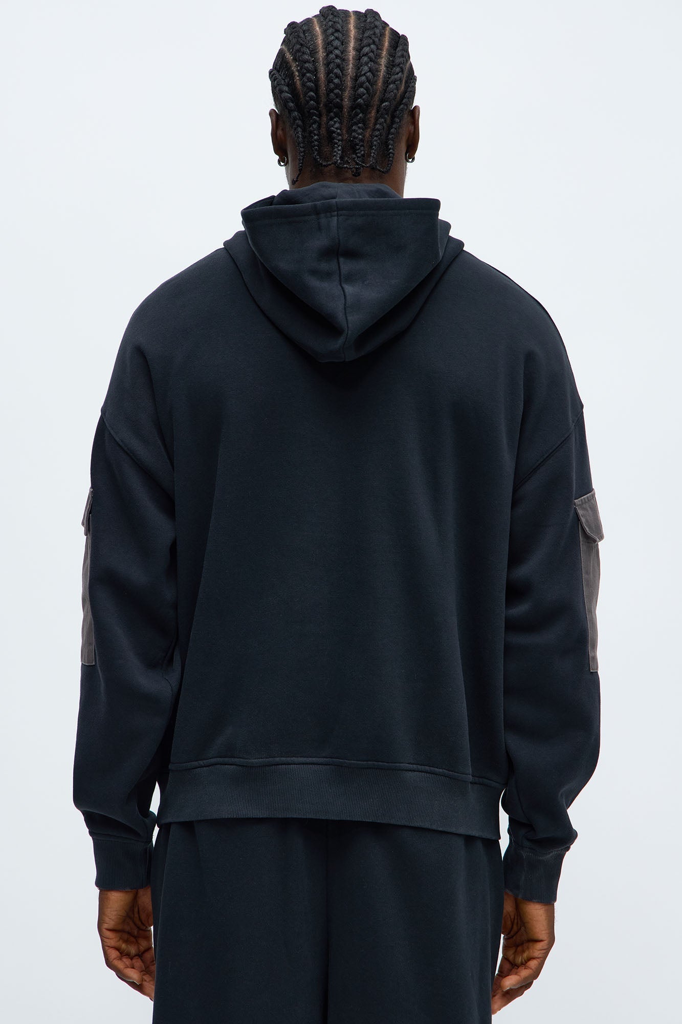 Oversized Twill Cargo Hoodie - Black/combo