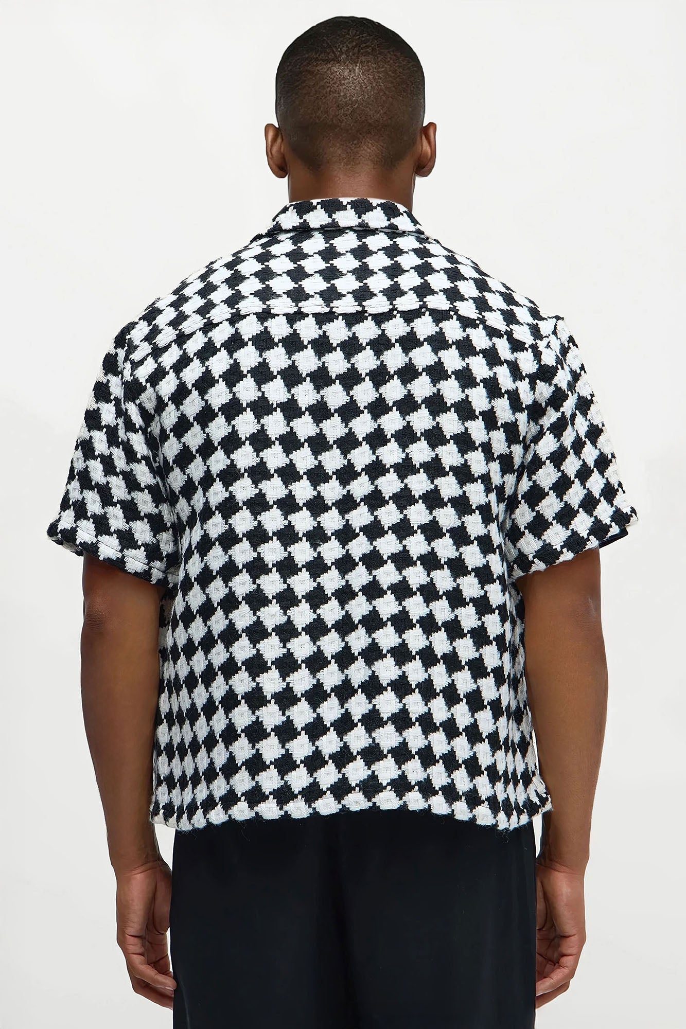 Boxy Cropped Mosaic Button Up Shirt - Black