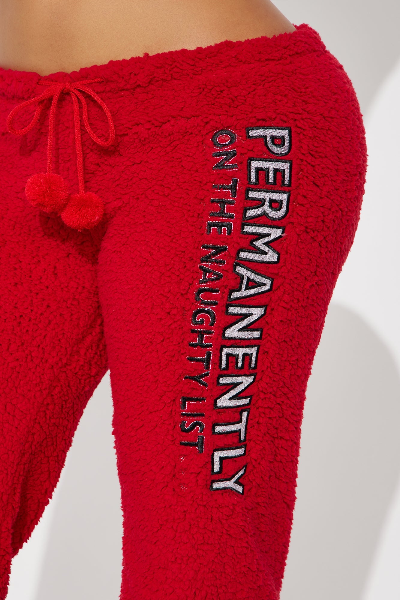 On The Naughty List Embroidered Sherpa PJ Pants - Red
