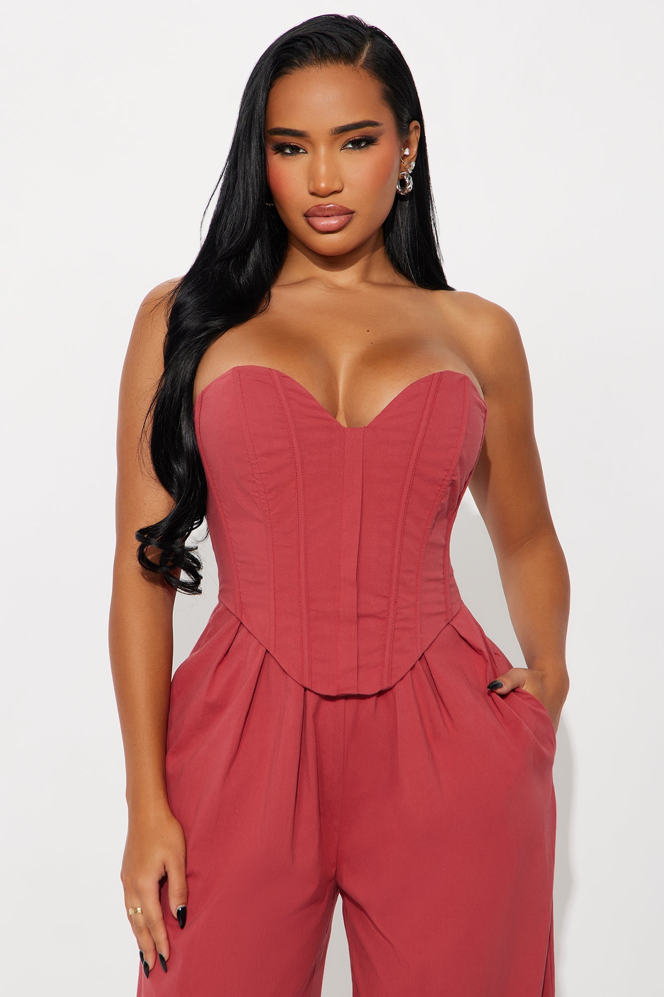 Eyes On Me Poplin Wide Leg Jumpsuit - Wine