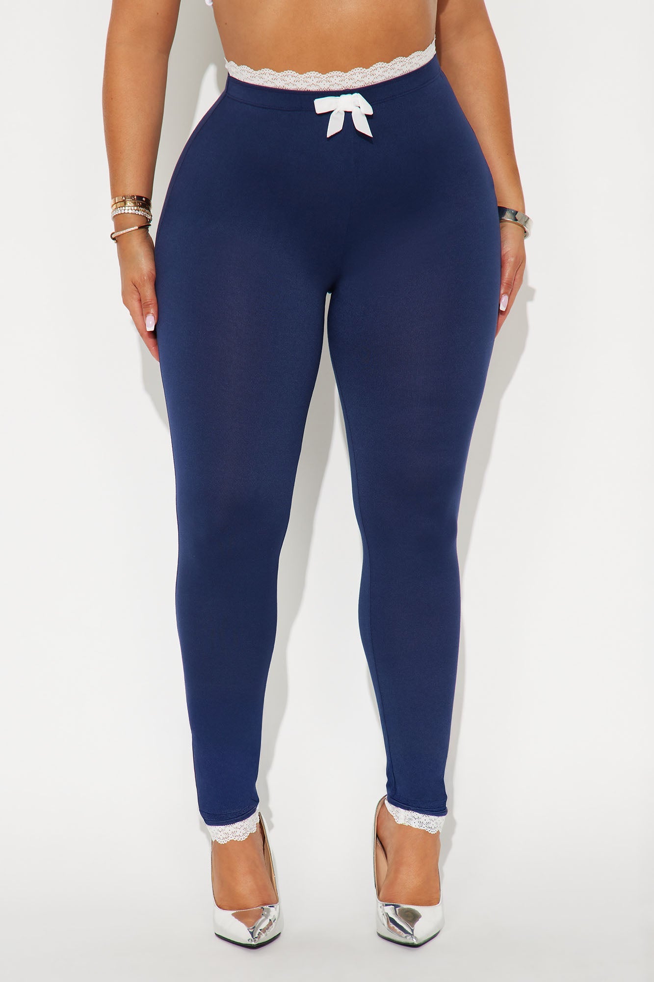 Valentina Solid Lace Trim Legging - Navy