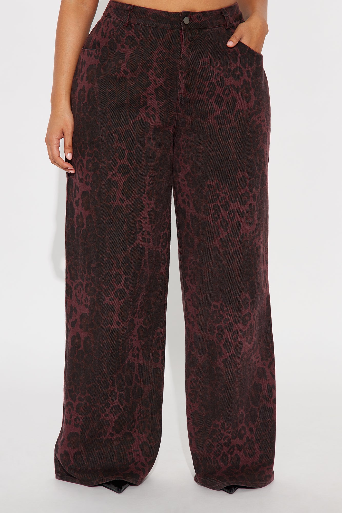 For The Drama Leopard Wide Leg Pant 32″ - Burgundy