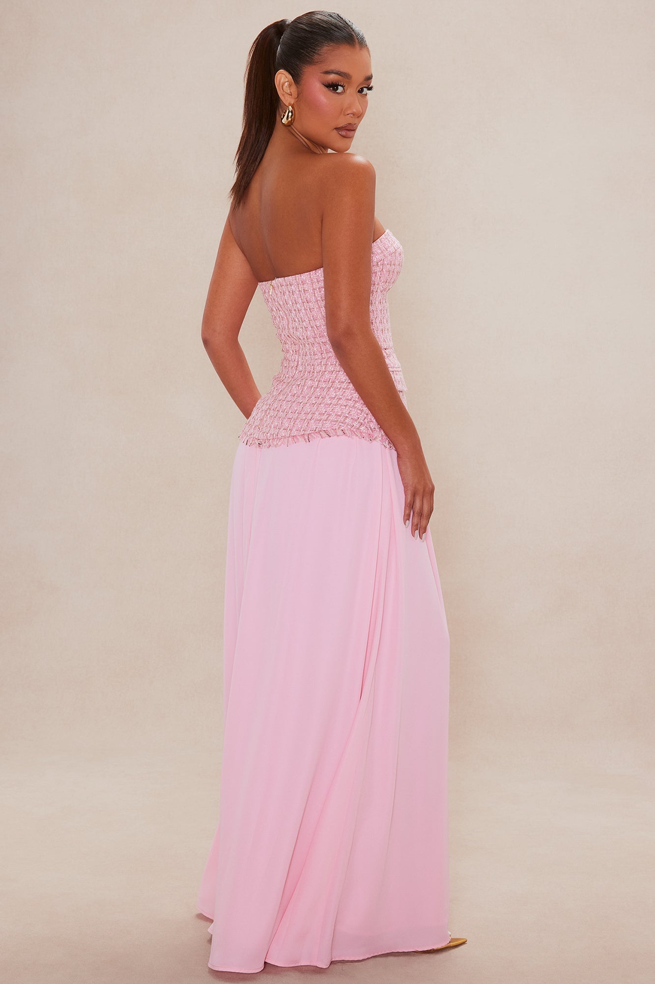 Arabella Tweed Maxi Dress - Pink