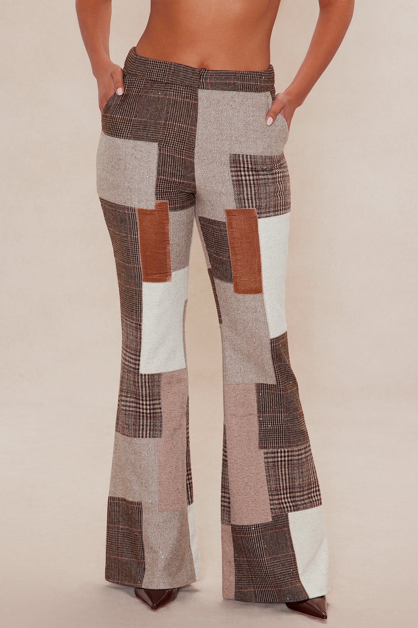 Harlow Patched Embellished Flare Pant - Brown/combo