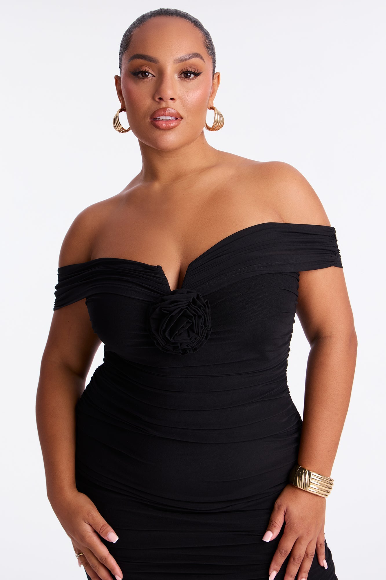 Haisley Ruched Mesh Bandage Midi Dress - Black