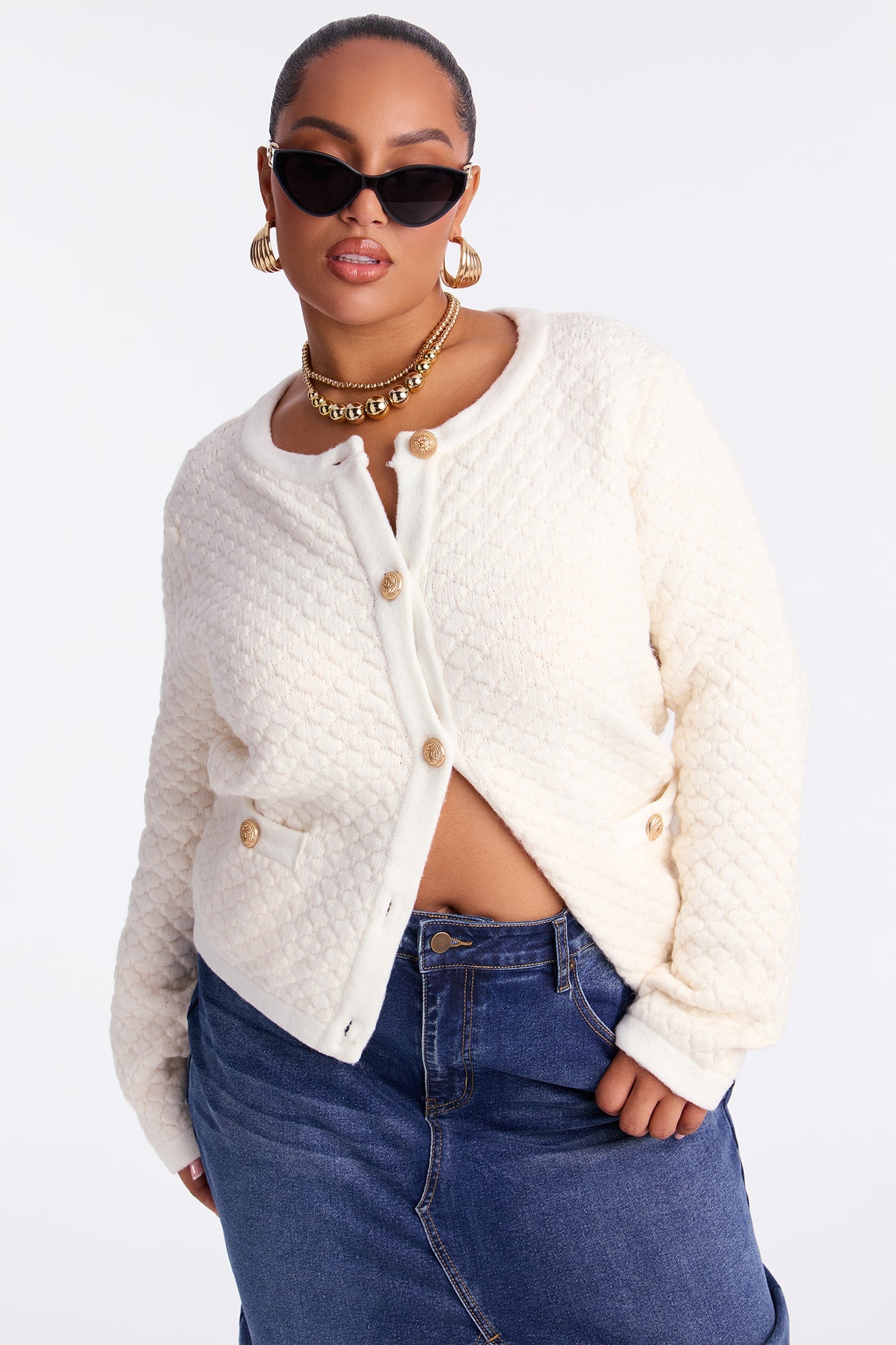 Star Of The Show Bouclé Cardigan - Ivory