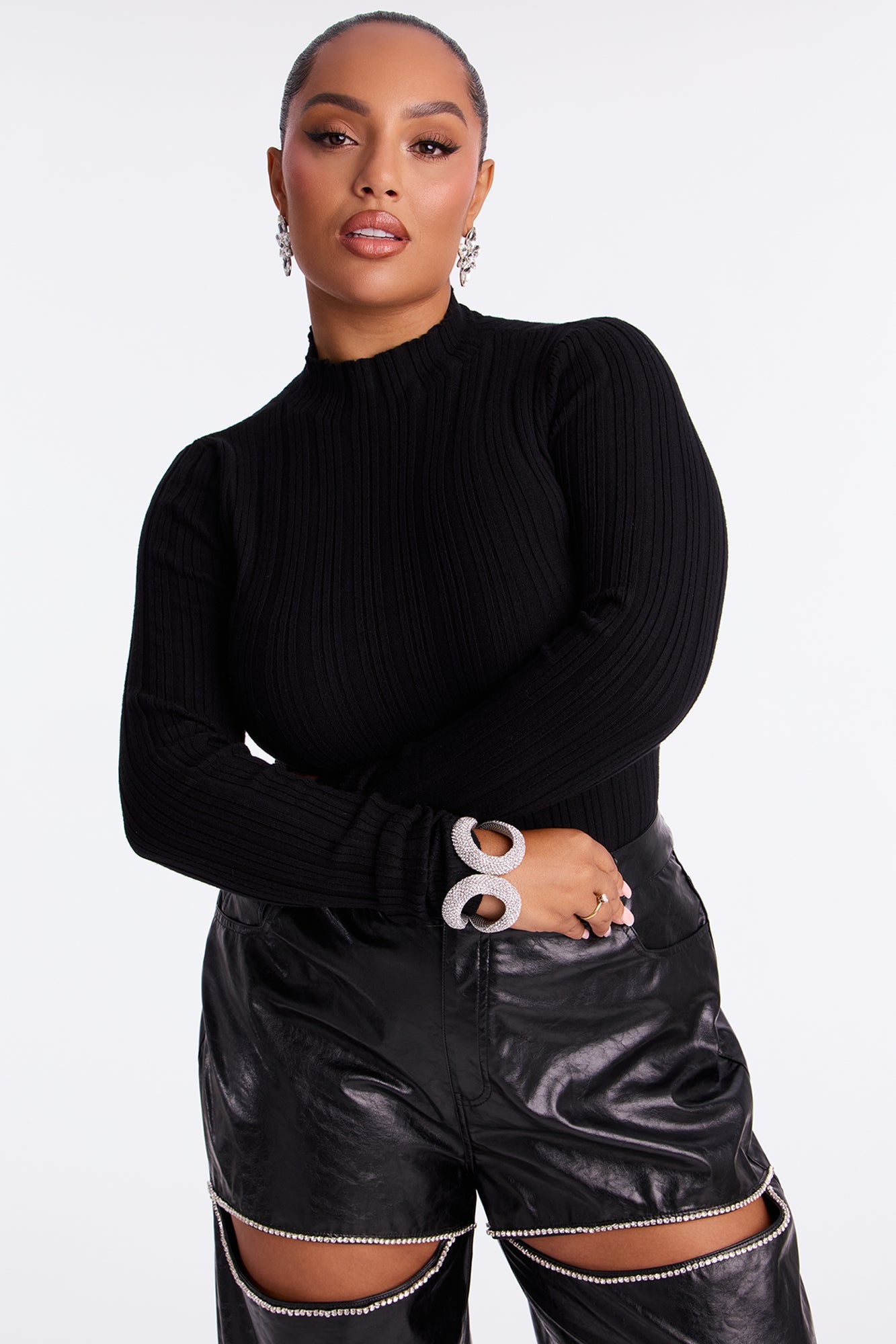 Ellis Mock Neck Sweater Top - Black