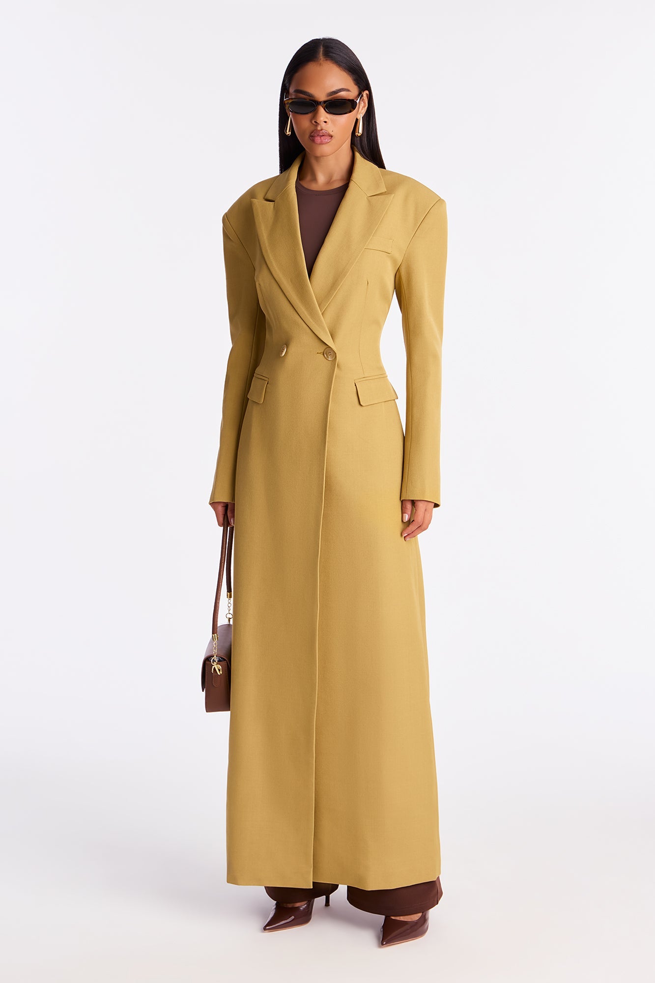 Wescott Double Breasted Crepe Coat - Mustard