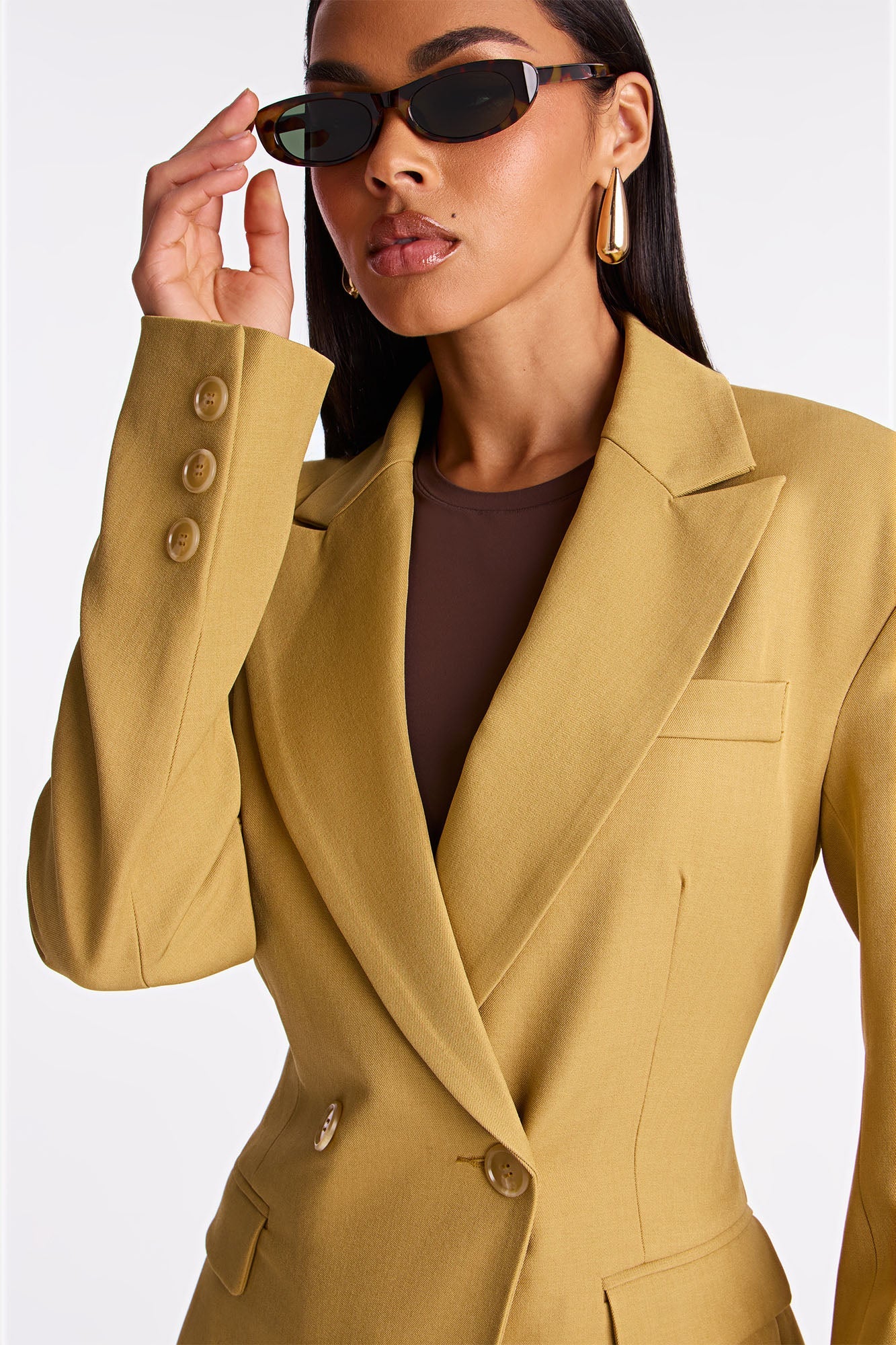 Wescott Double Breasted Crepe Coat - Mustard