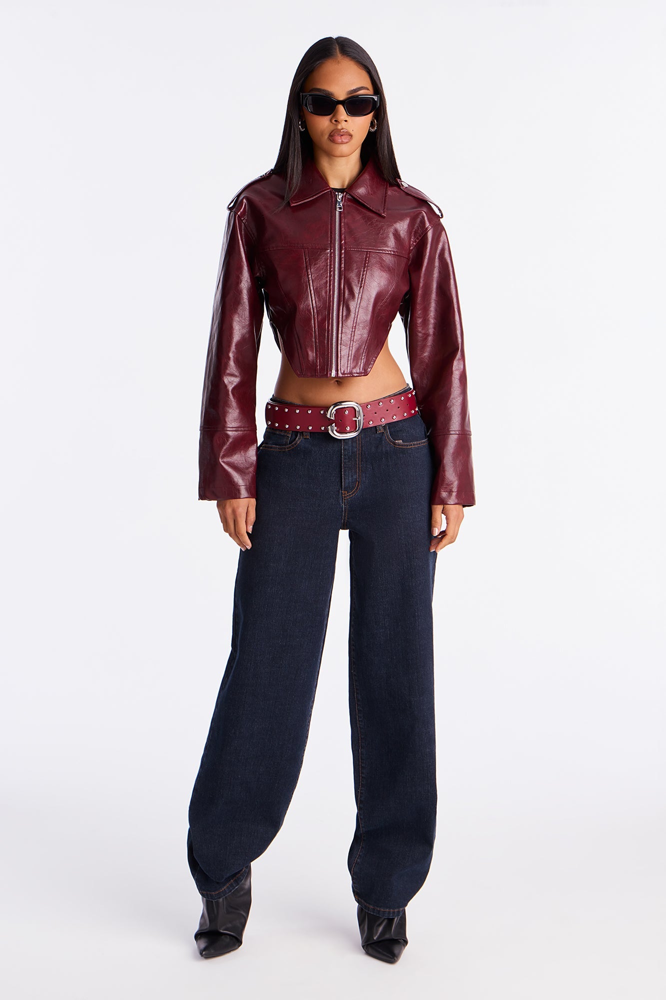 Talk Is Cheap Faux Patent Leather Moto Jacket - Burgundy