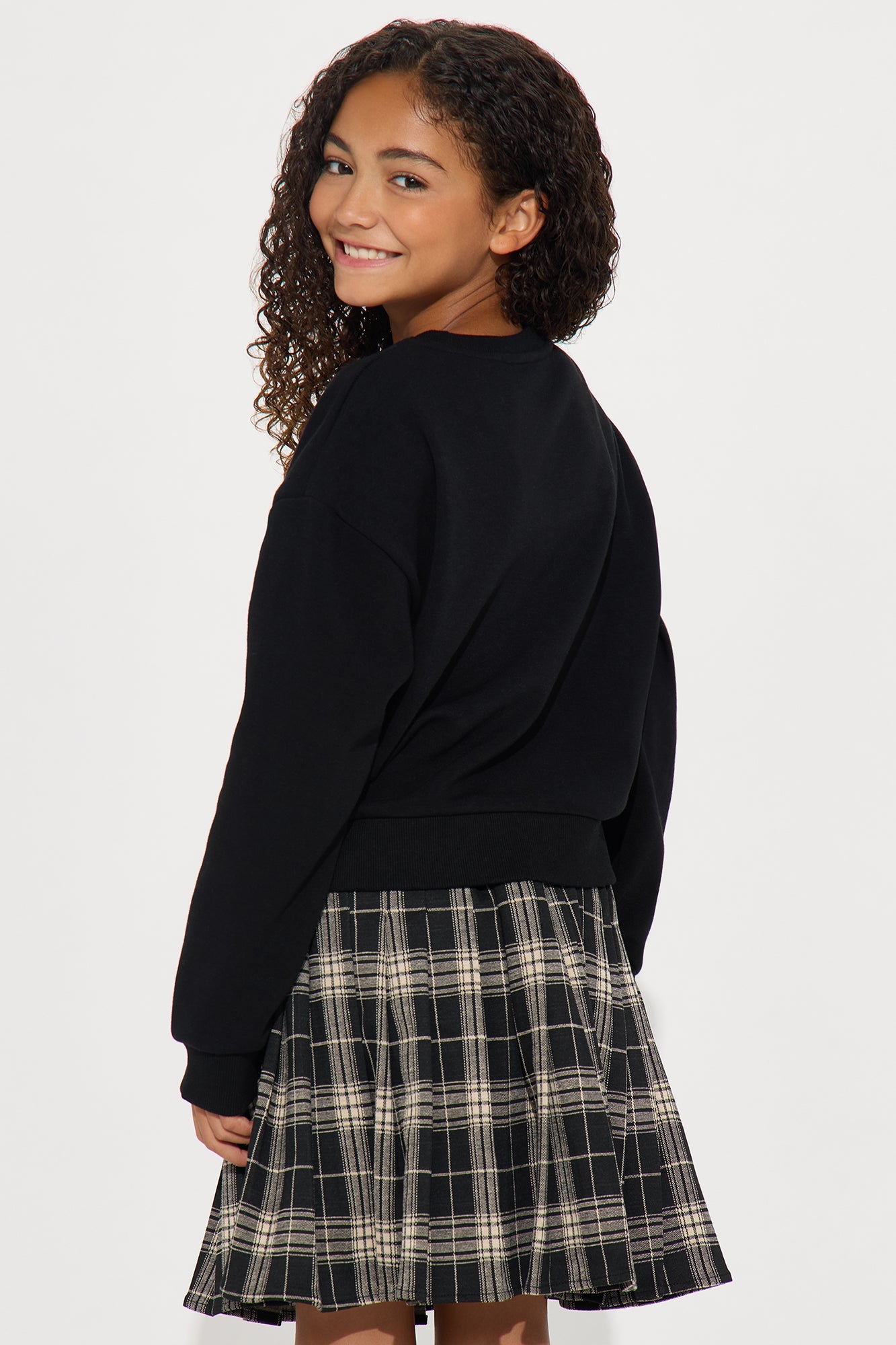 Mini Love From France Pullover Sweatshirt and Skirt Set - Black/combo