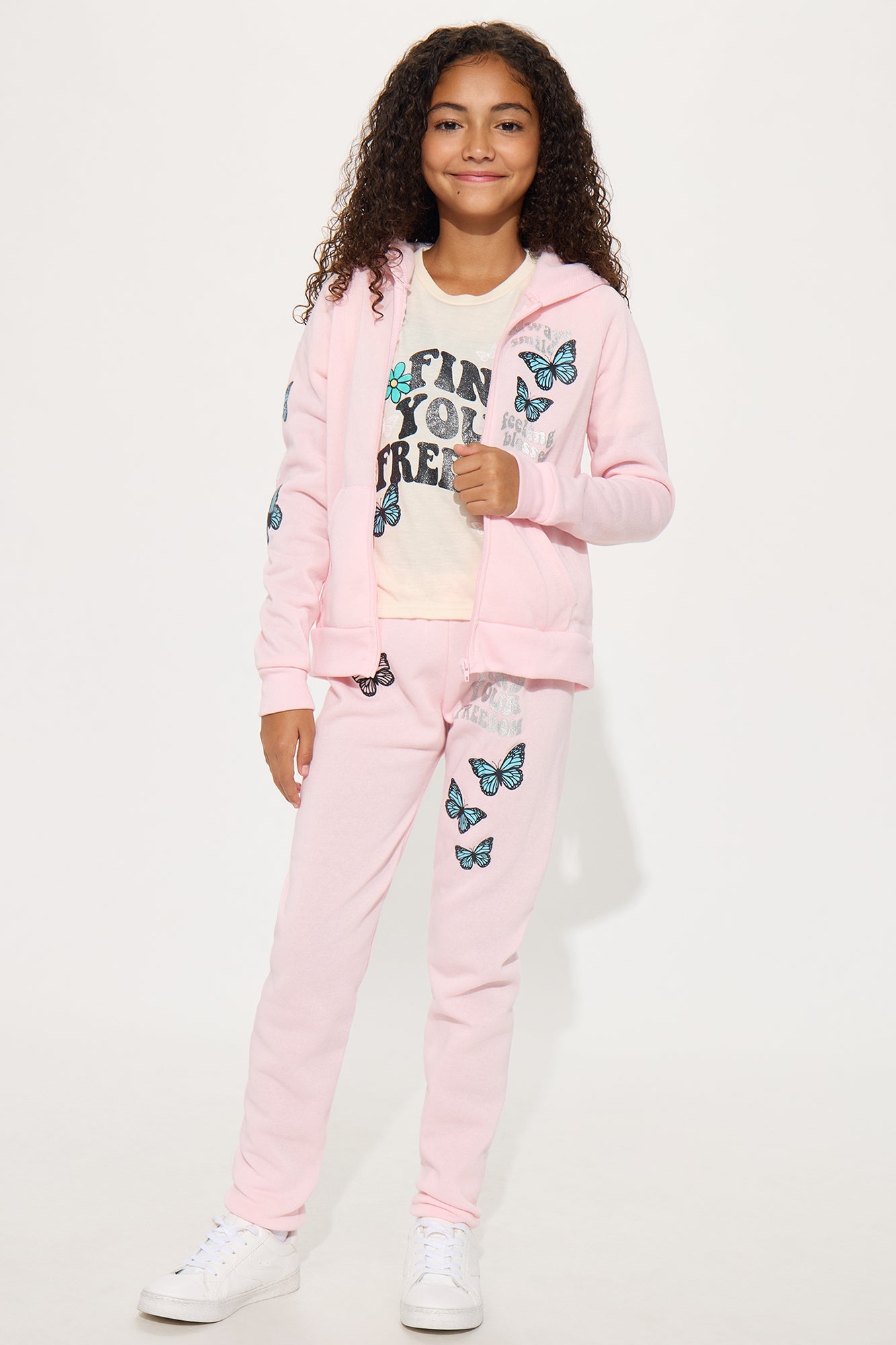 Mini Find Your Freedom 3 Piece Jogger Pant Set - Pink/combo