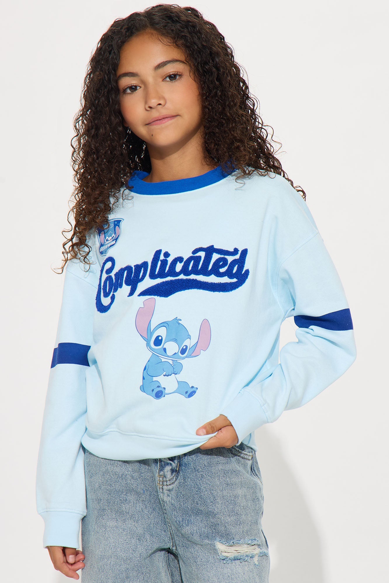 Mini Complicated Stitch Crew Neck Sweatshirt - Light Blue