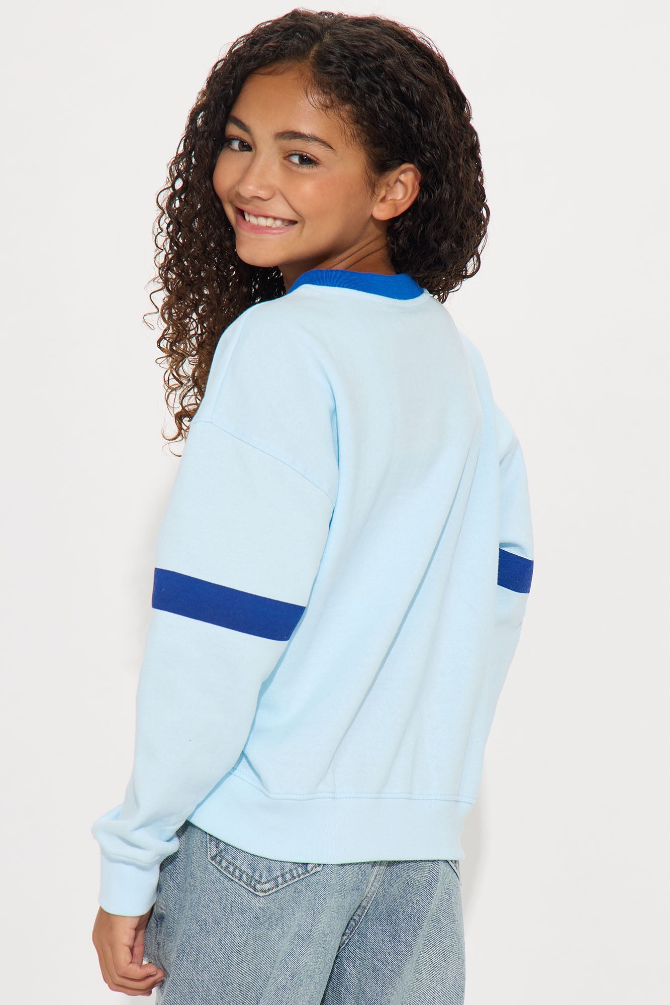 Mini Complicated Stitch Crew Neck Sweatshirt - Light Blue