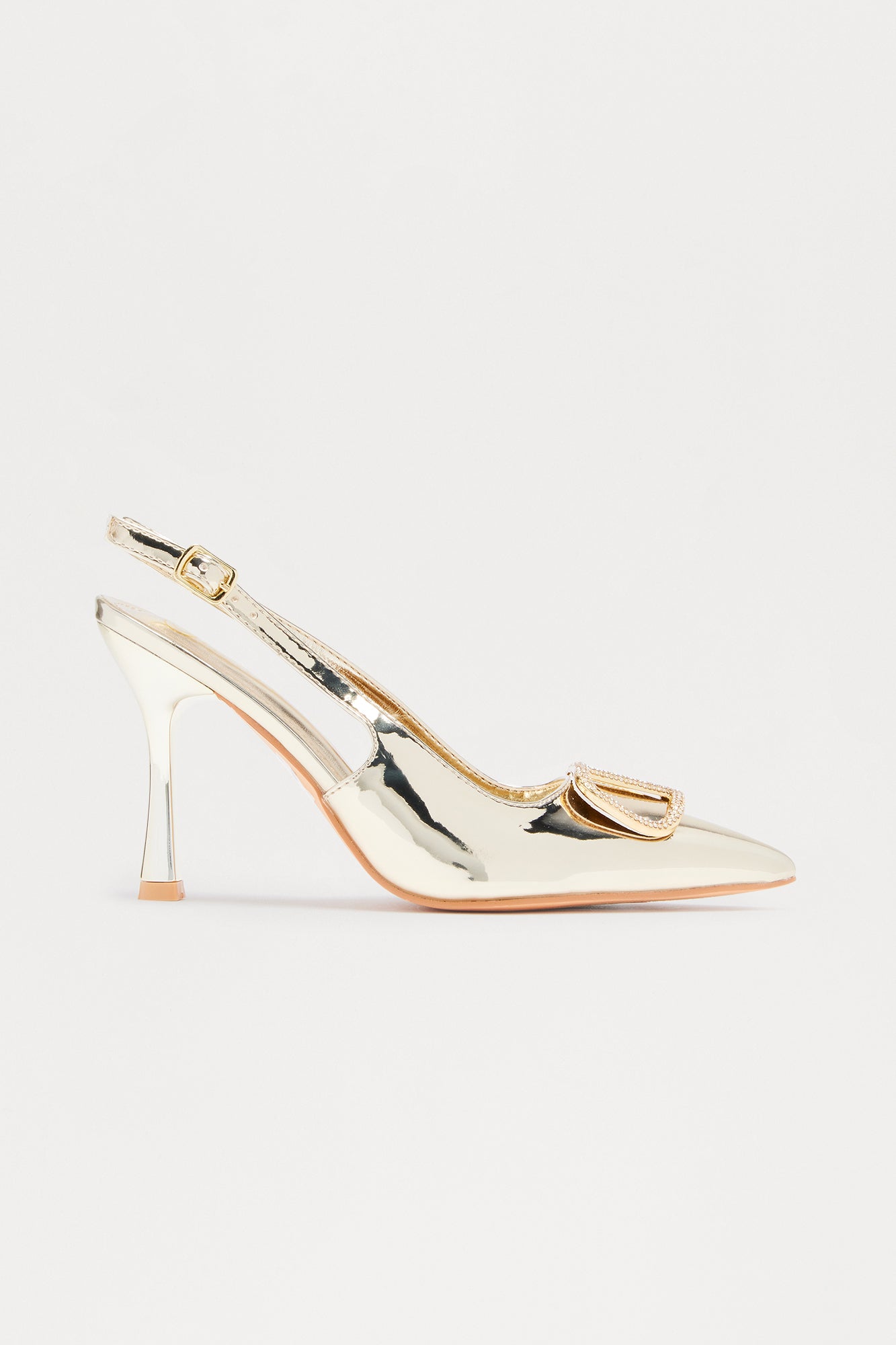 Sakina Rhinestone Trim Slingback Pumps - Gold