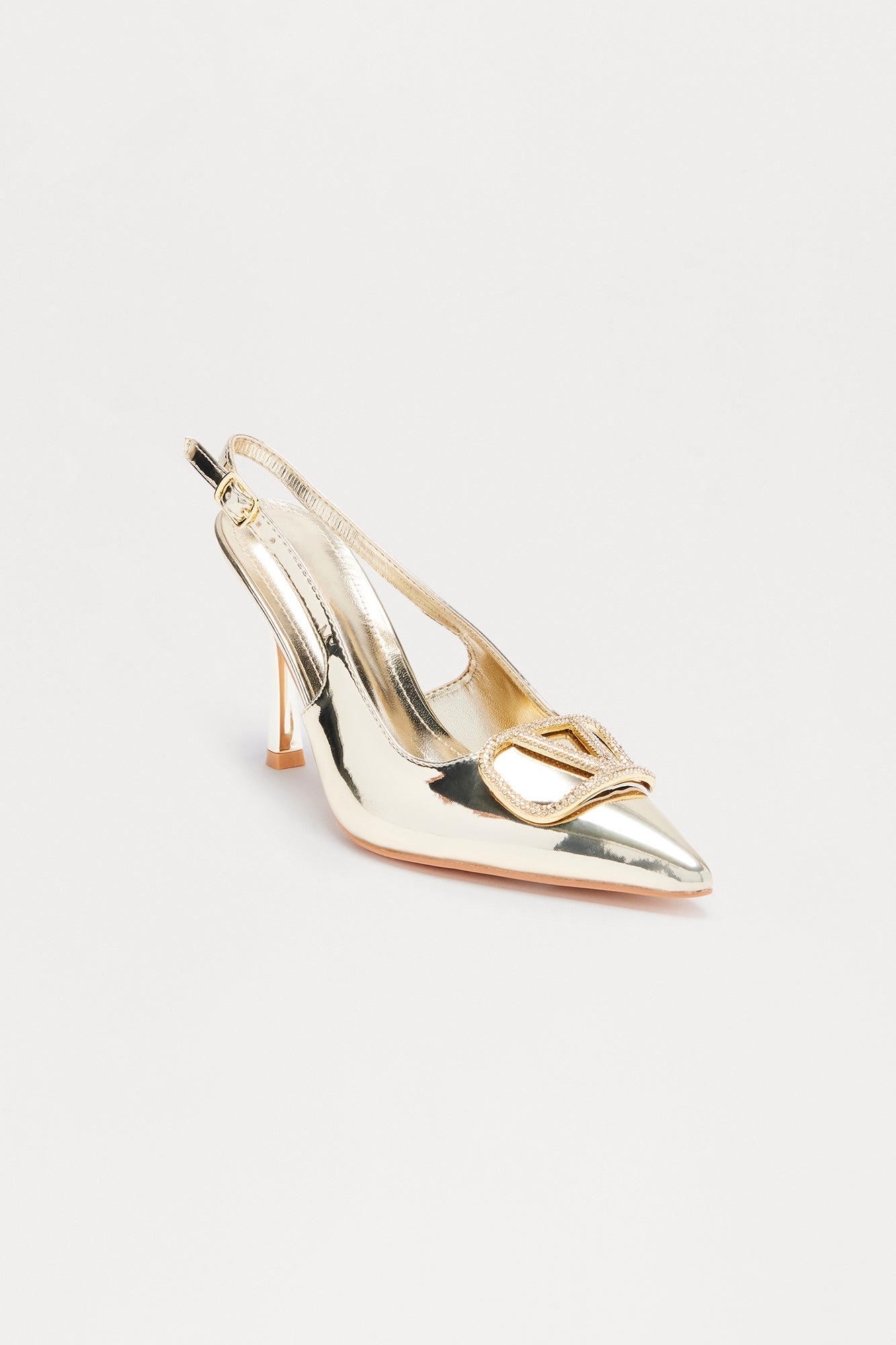 Sakina Rhinestone Trim Slingback Pumps - Gold