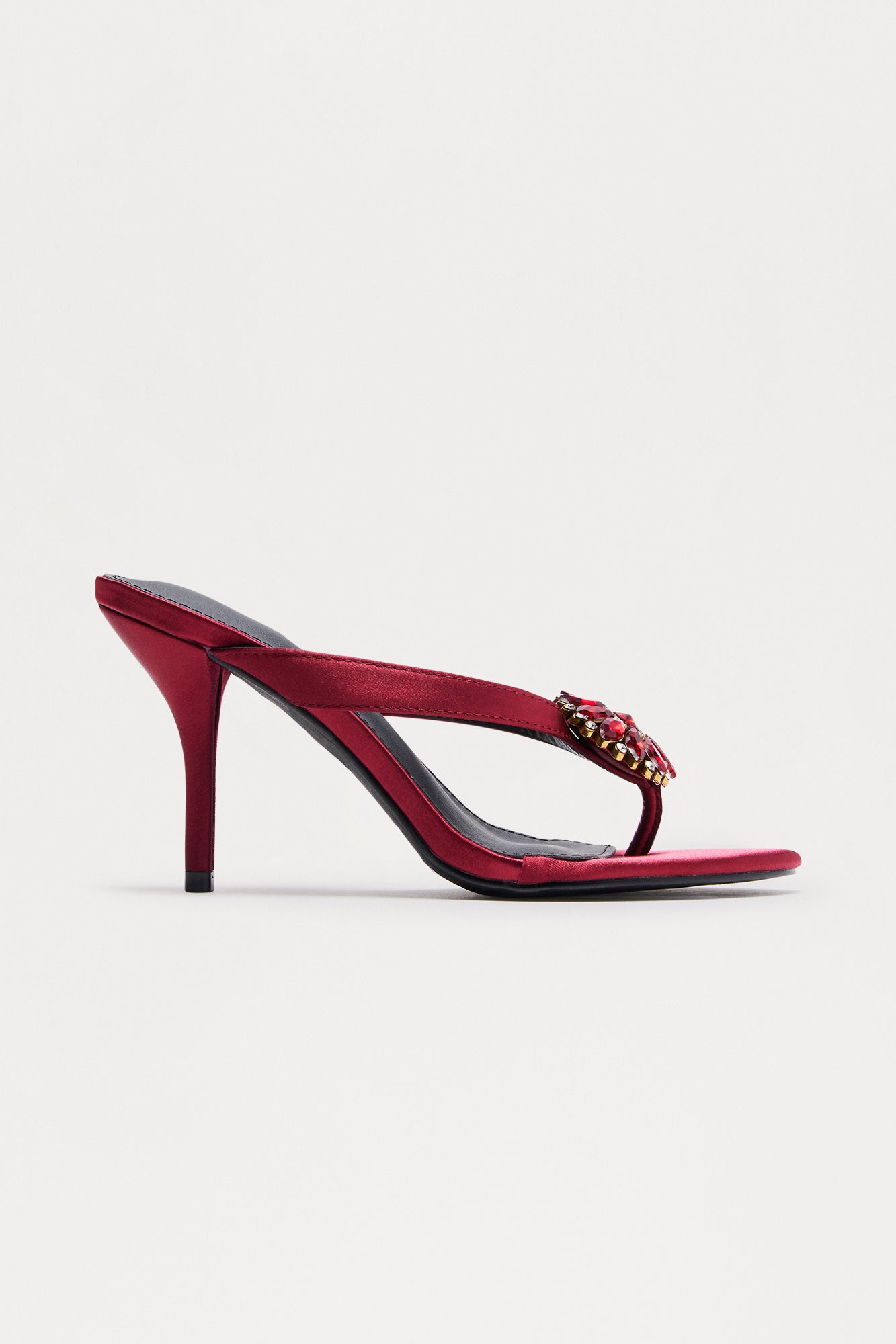 Maelynn Satin Thong Mules - Burgundy
