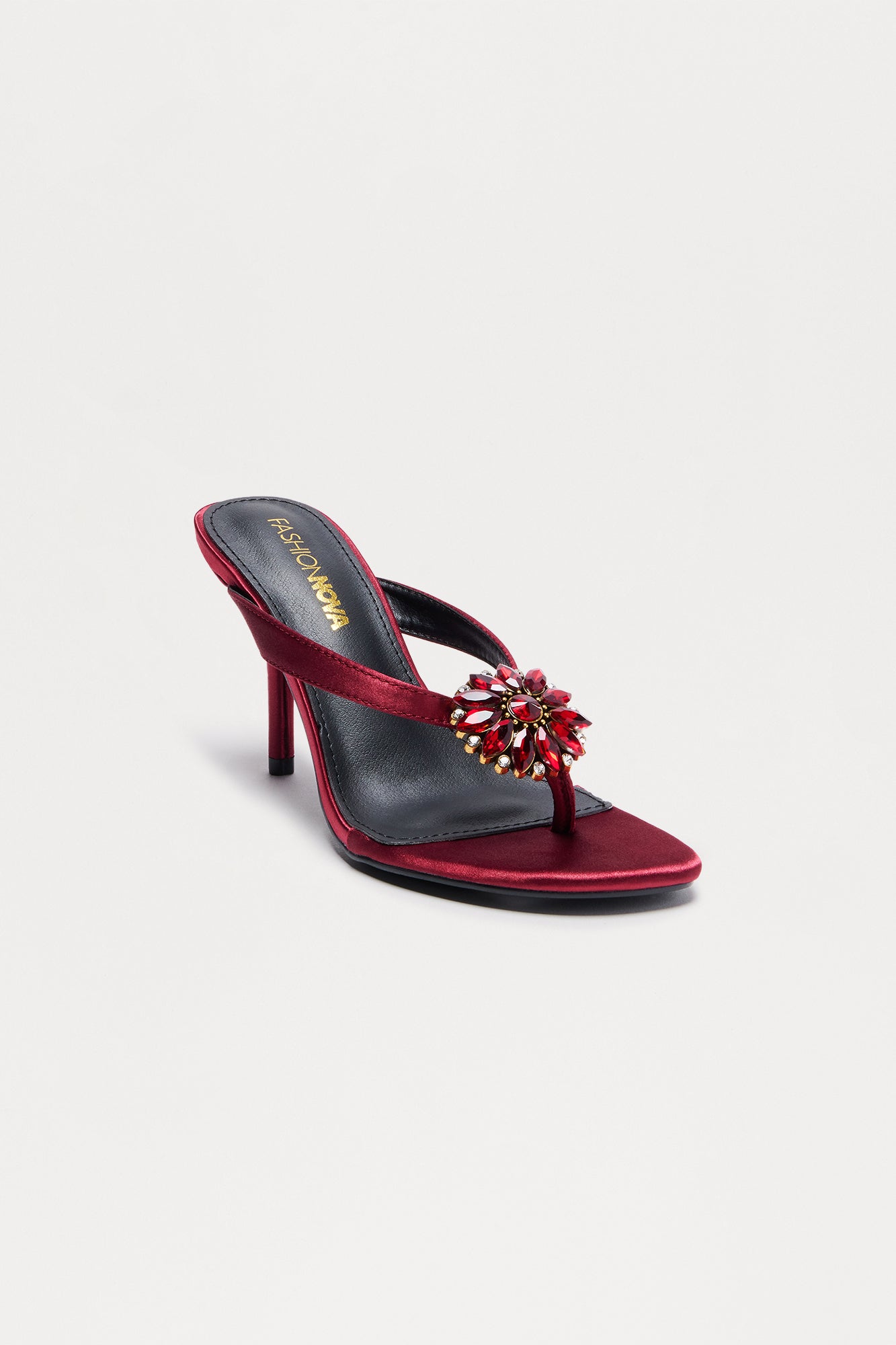 Maelynn Satin Thong Mules - Burgundy