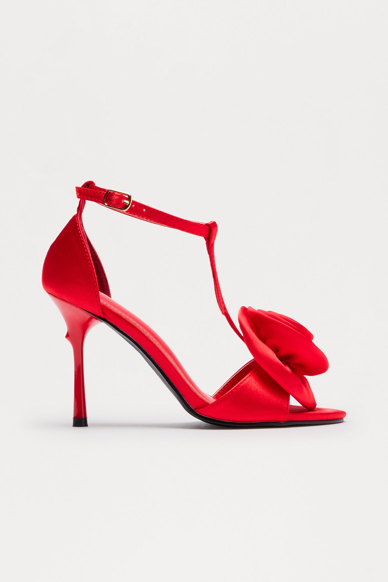 Darana Satin Flower Heels - Red
