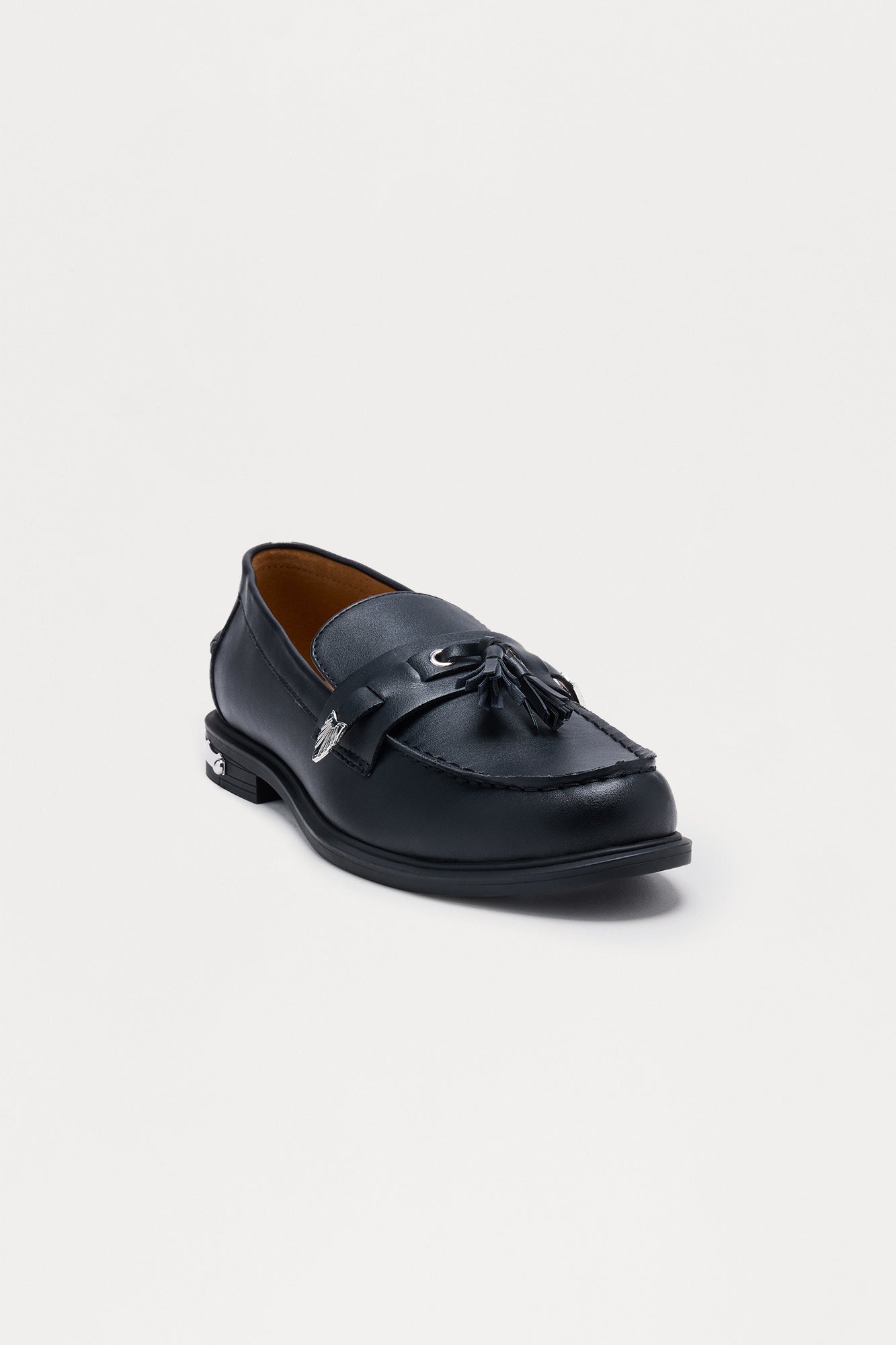 Metal Detail Tassel Faux Leather Loafer - Black