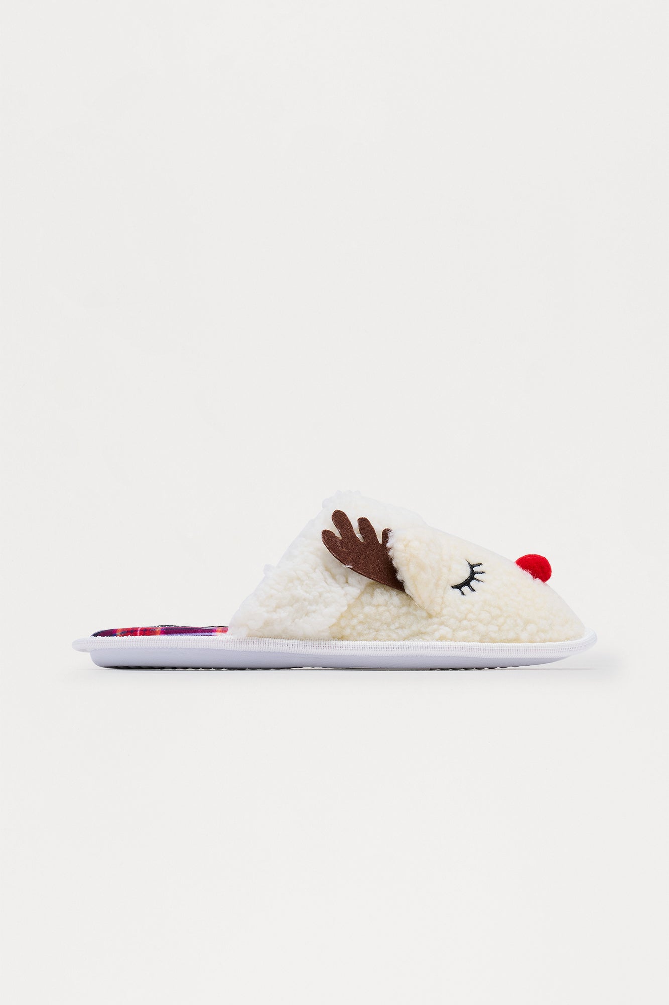 Jingle Reindeer Sherpa Slippers - White